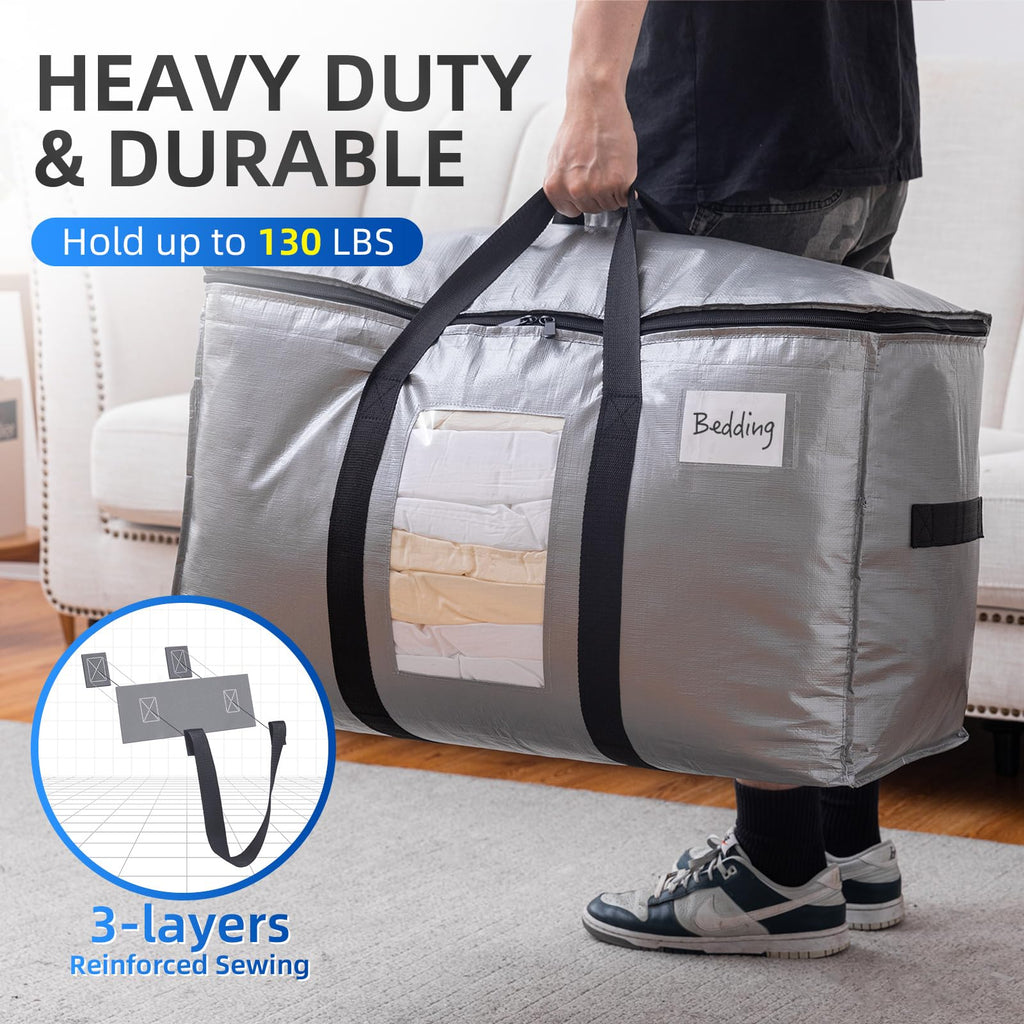 TAILI Heavy Duty Moving Bags - 6 Pack Extra Large Silver Storage Totes