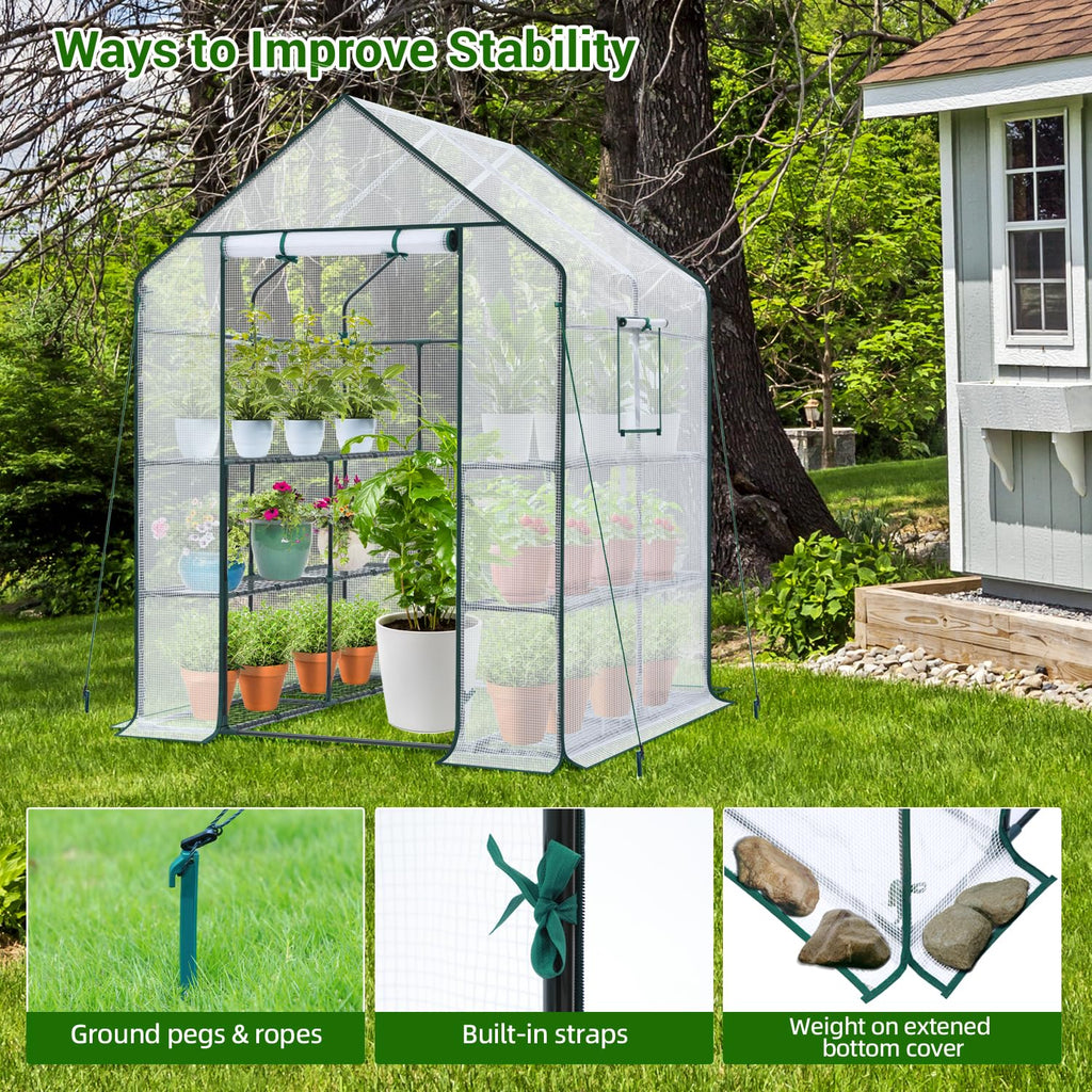 Ohuhu Walk-in Greenhouse – 3 Tiers 12 Shelves Portable PE Plant House