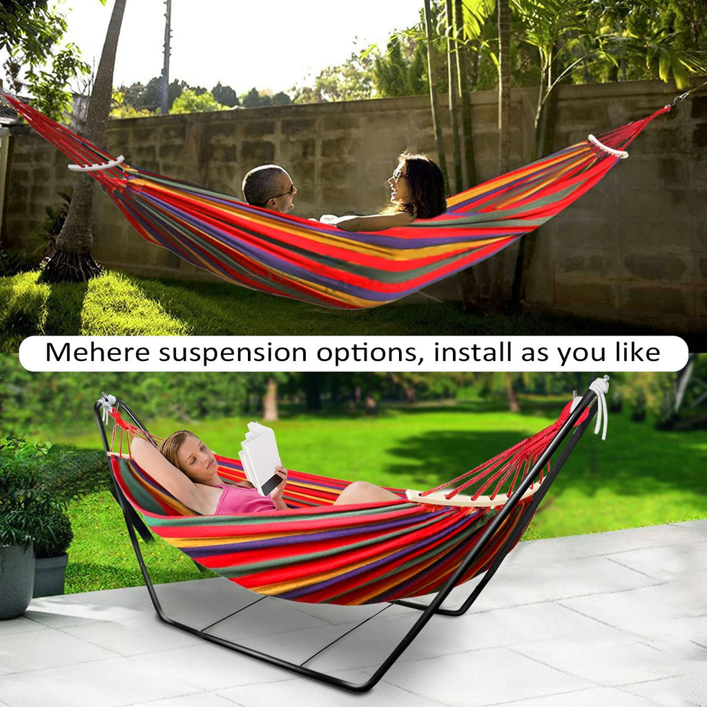 Double Cotton Hammock with Adjustable Steel Stand – Red