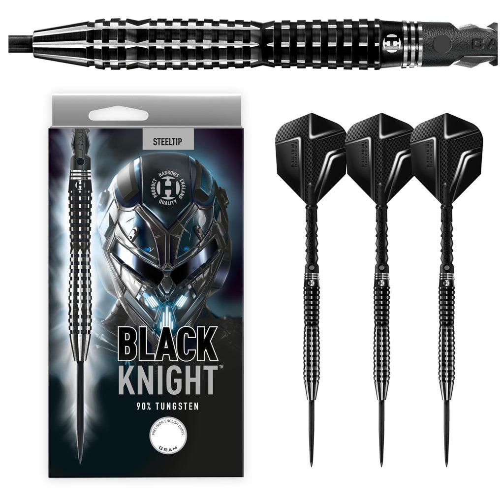 Harrows Black Knight 90% Tungsten Steel Tip Darts Set | 25g Black