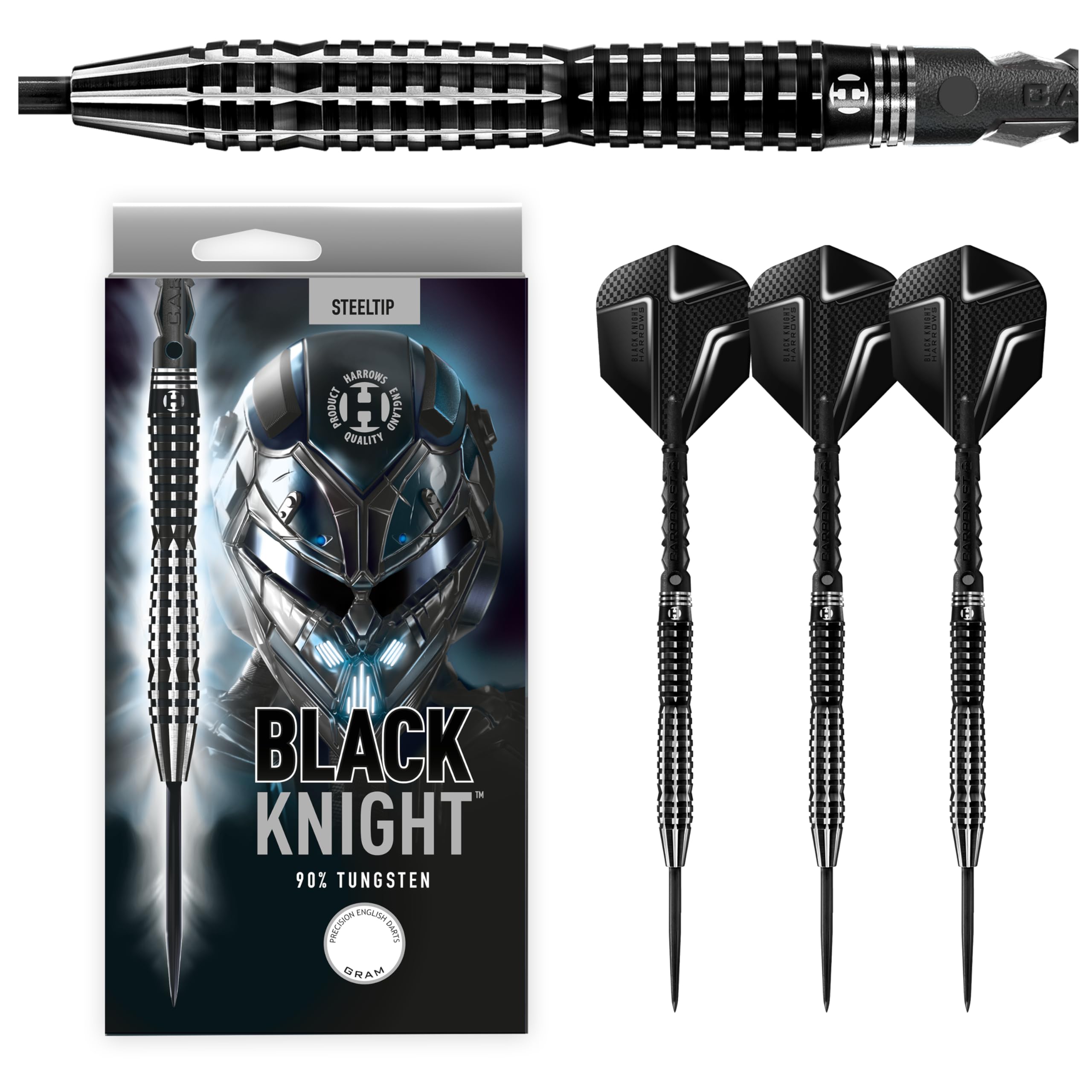 Harrows Black Knight 90% Tungsten Steel Tip Darts Set – 22g Black