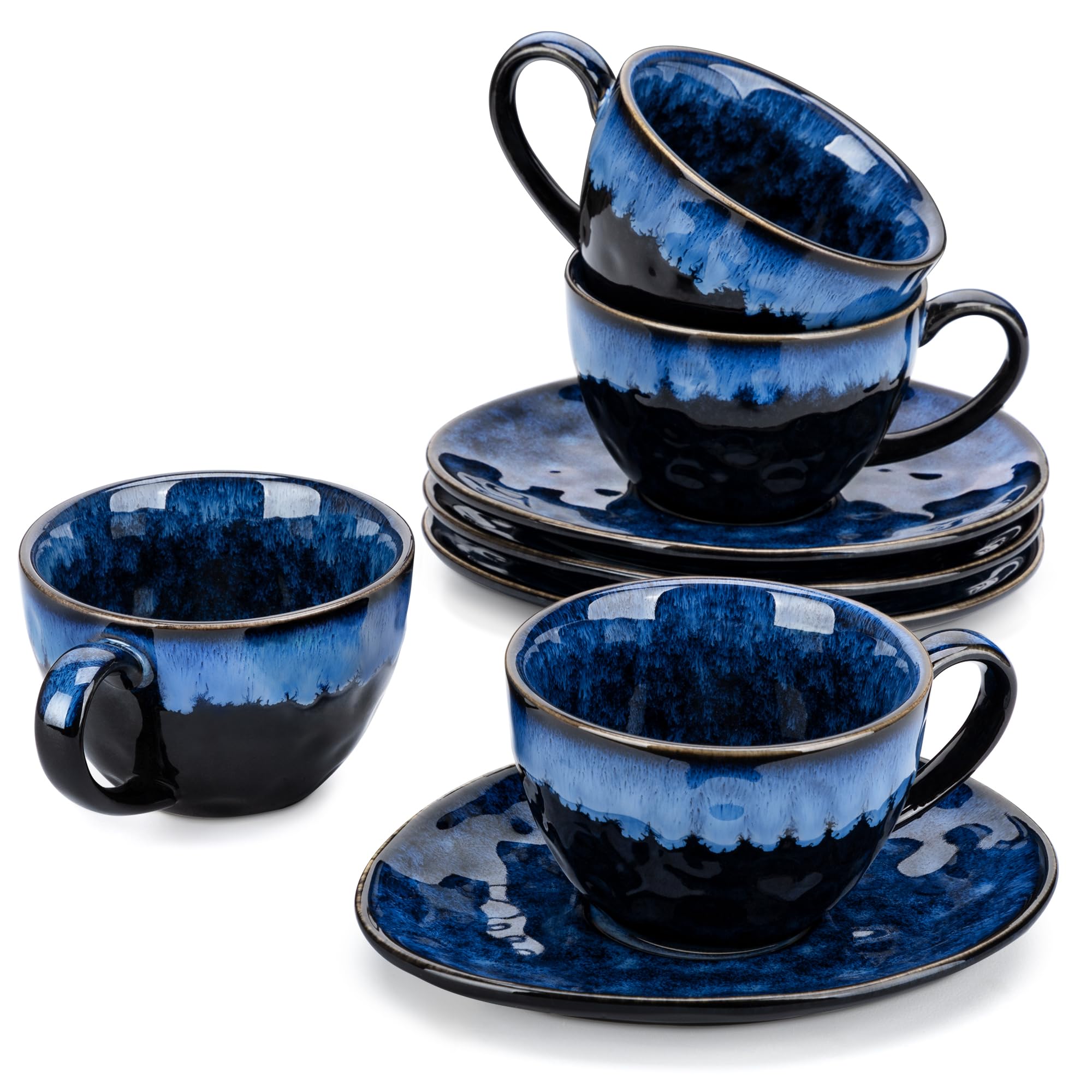 vancasso Starry Ceramic Coffee Cup and Saucer Set - 4 Piece Stoneware, 270ml
