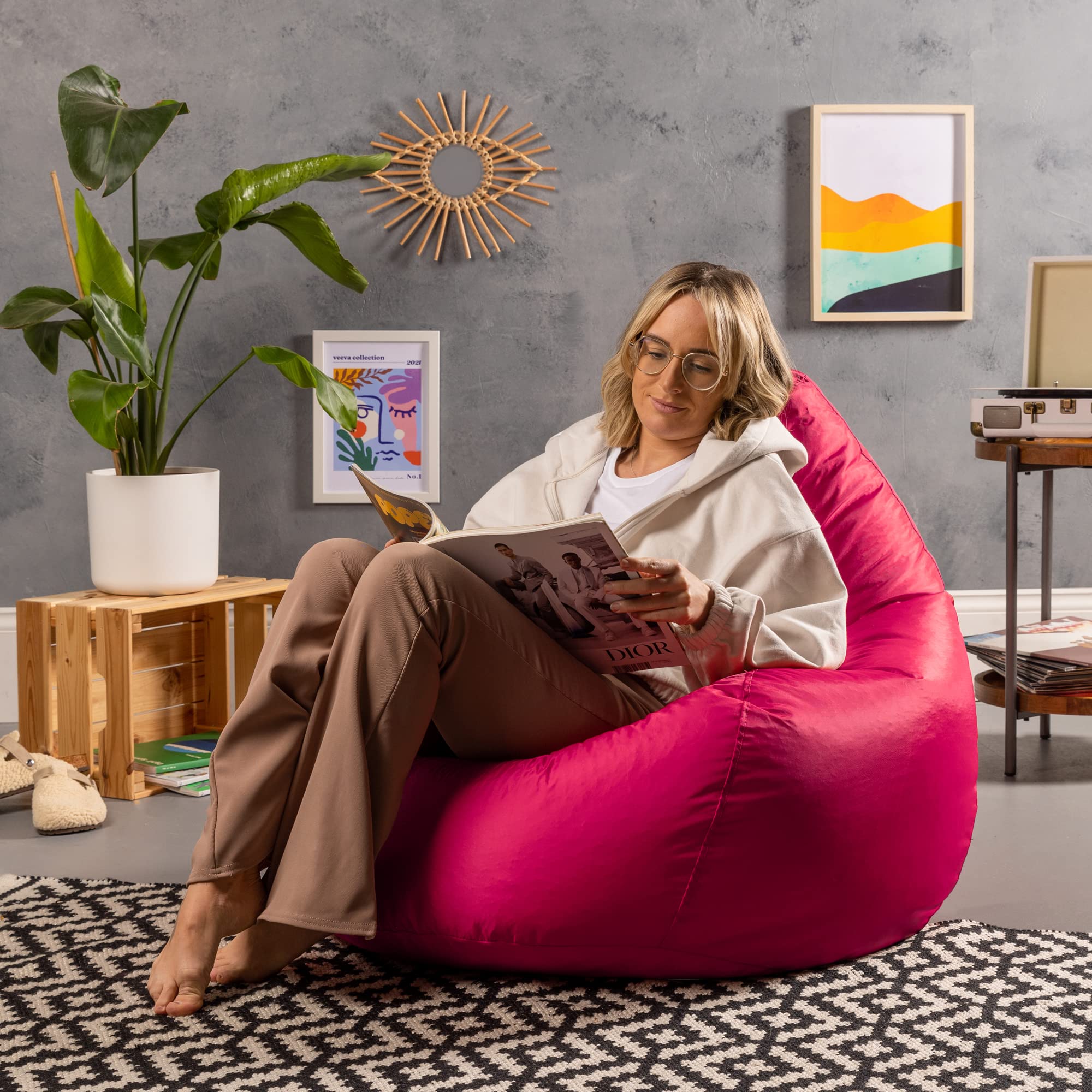 Bean Bag Bazaar Recliner Gaming Chair – Pink Water Resistant Outdoor Beanbag