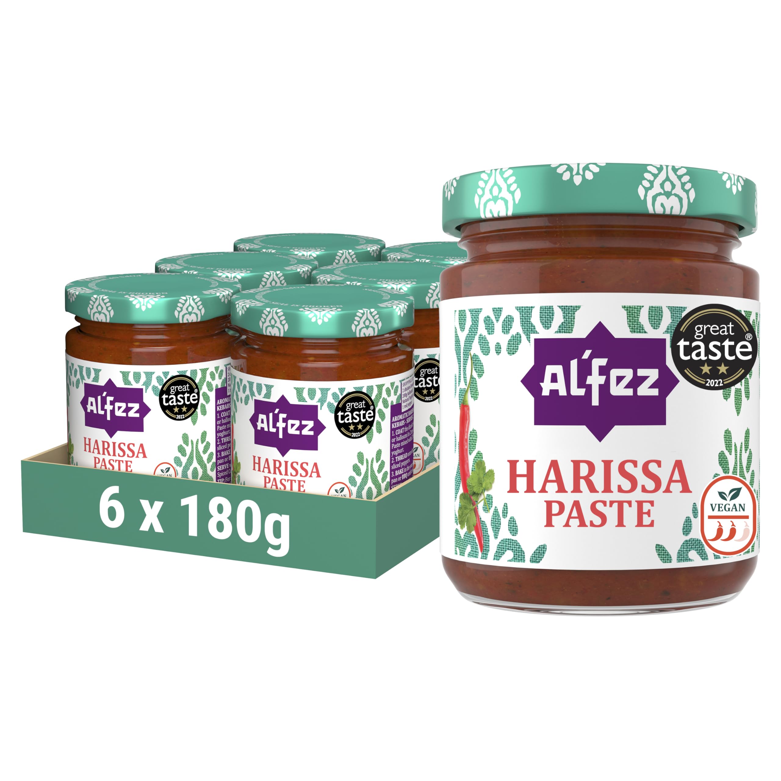 Al'Fez Harissa Spice Paste – Medium Aromatic Chilli Paste, 180g (6 Pack)