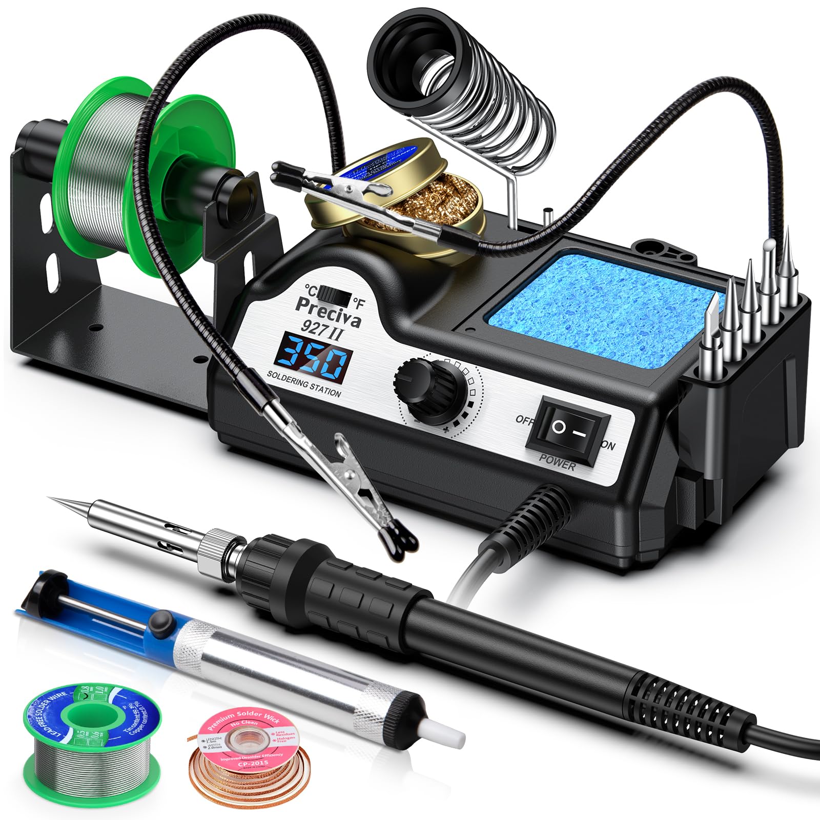 Preciva 927II Soldering Iron Kit - 60W LCD Station with 5 Tips