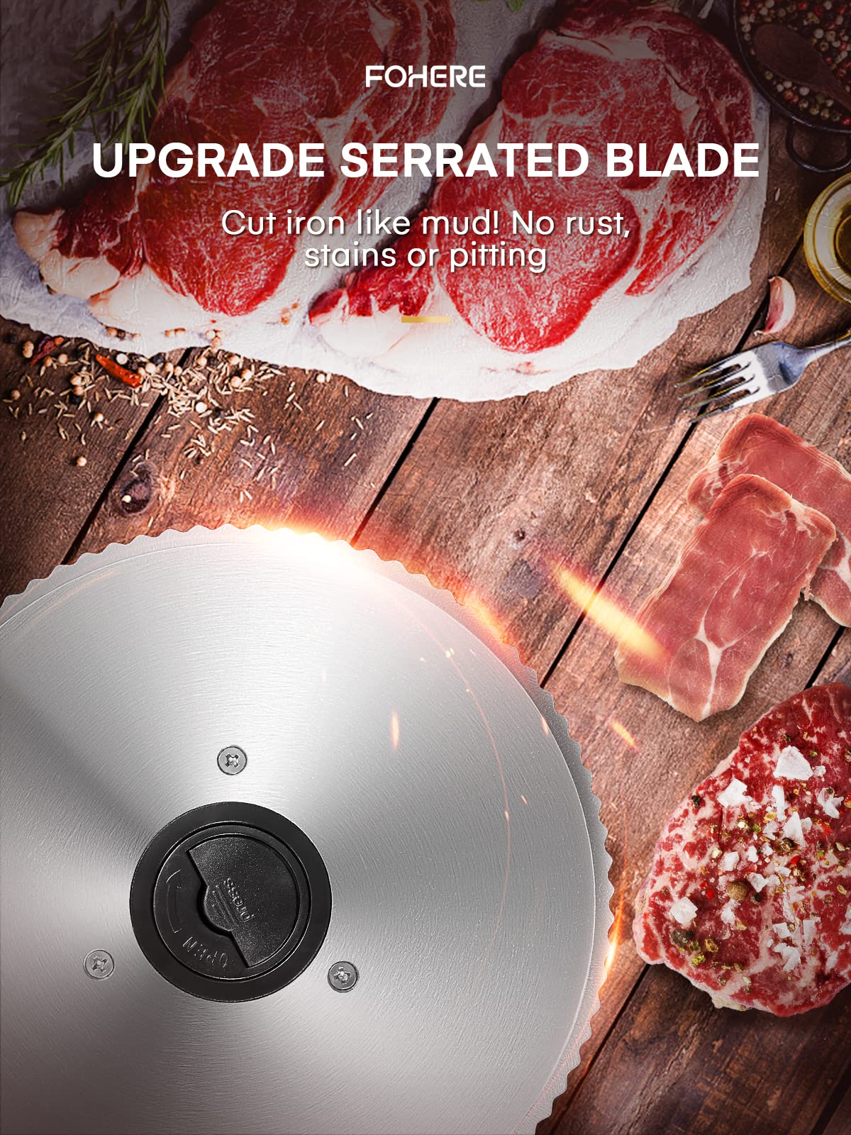 FOHERE 200W Electric Meat Slicer | 2 x 19cm Blades | 0-15mm Thickness
