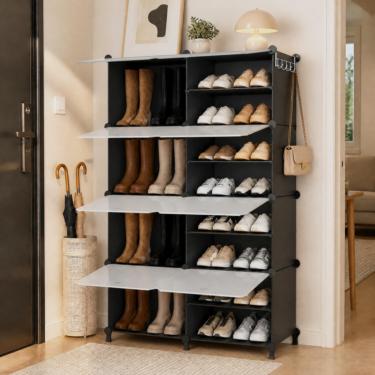 ATTDETJL Shoe Storage,Oversized Shoe Rack with Cover and Hooks for 24Pair - image 2