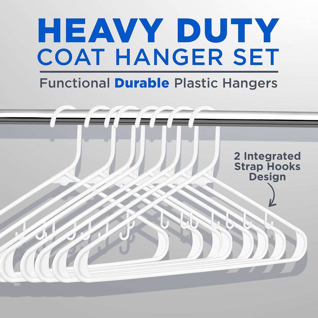 SereneLife Heavy Duty White Plastic Hangers - 100 Pack Non-Slip Design