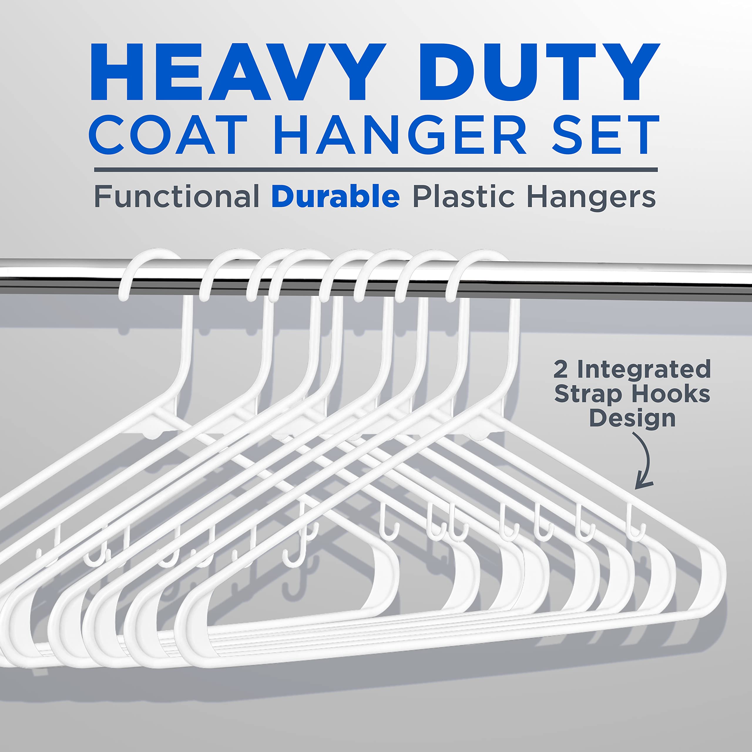 SereneLife Heavy Duty White Plastic Hangers - 100 Pack Non-Slip Design