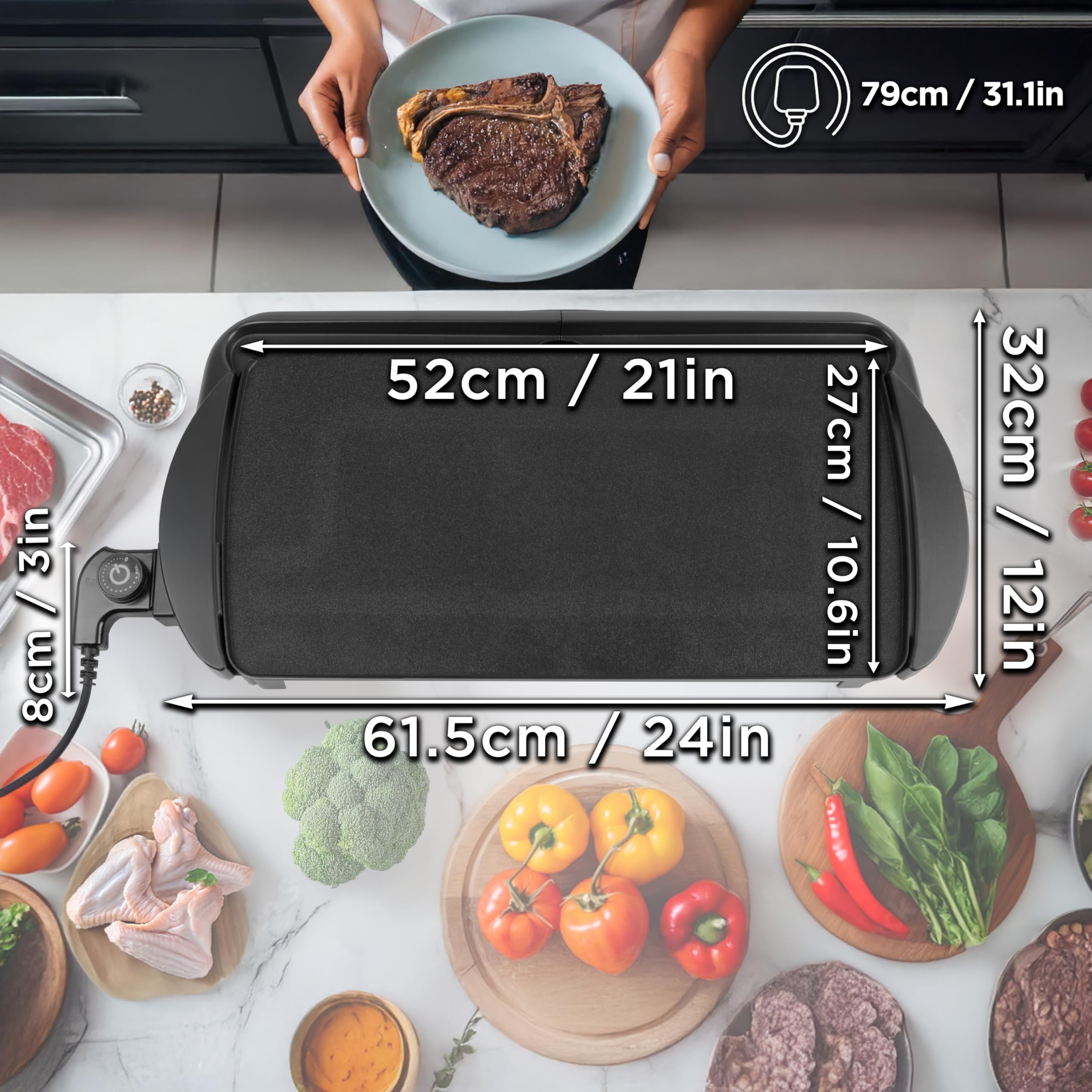 Duronic GP20 Teppanyaki Grill – Large 2000W Electric Indoor BBQ Griddle