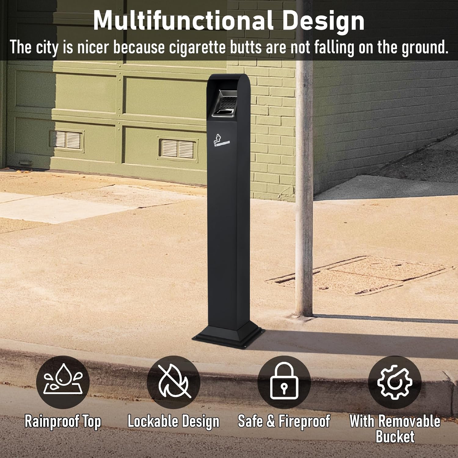 Nisorpa 1.2M Stainless Steel Vertical Trash Bin - Odor-Proof Outdoor Can