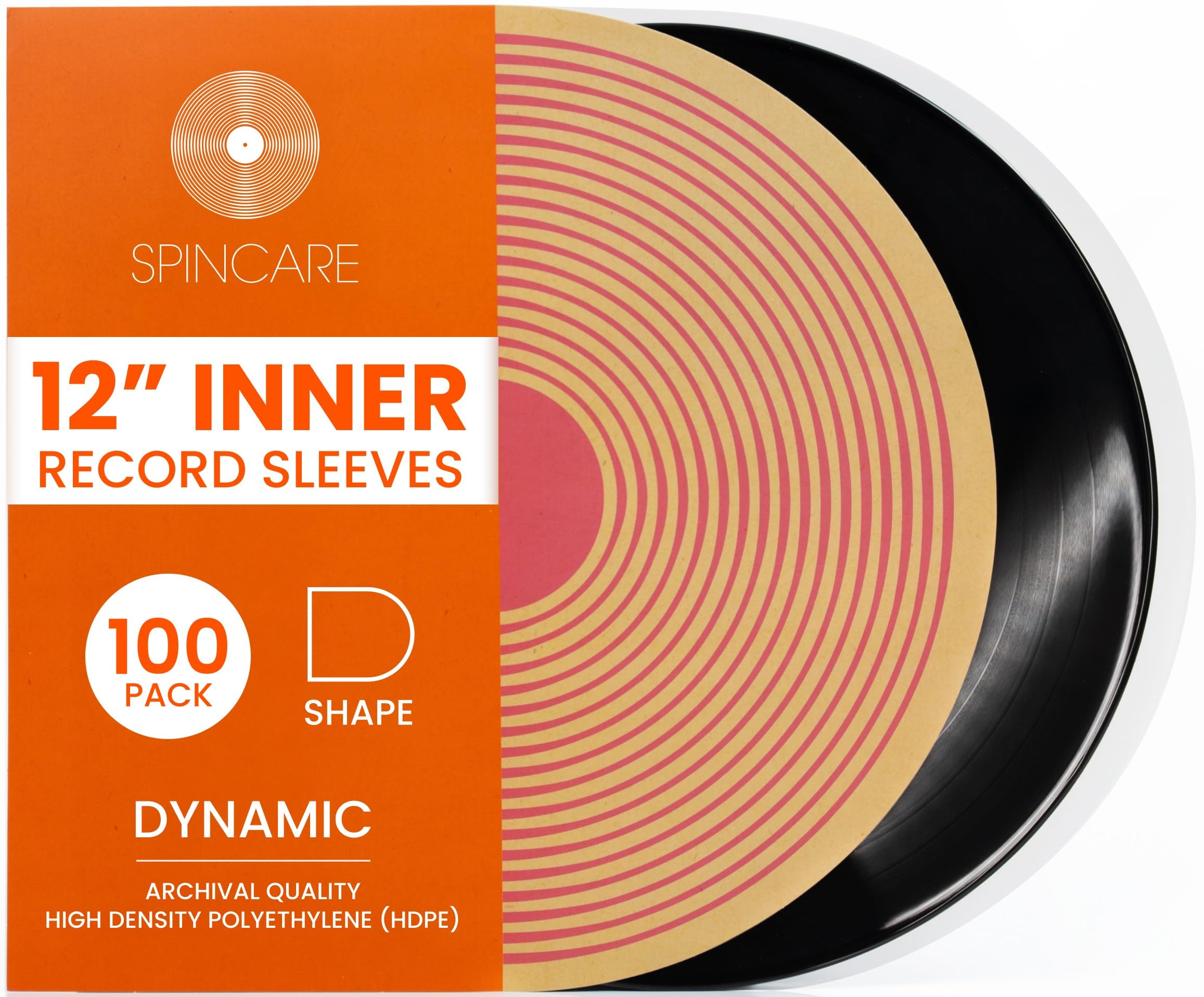 SPINCARE 12 Inch Anti-Static Vinyl Record Sleeves - 100 Pack HDPE