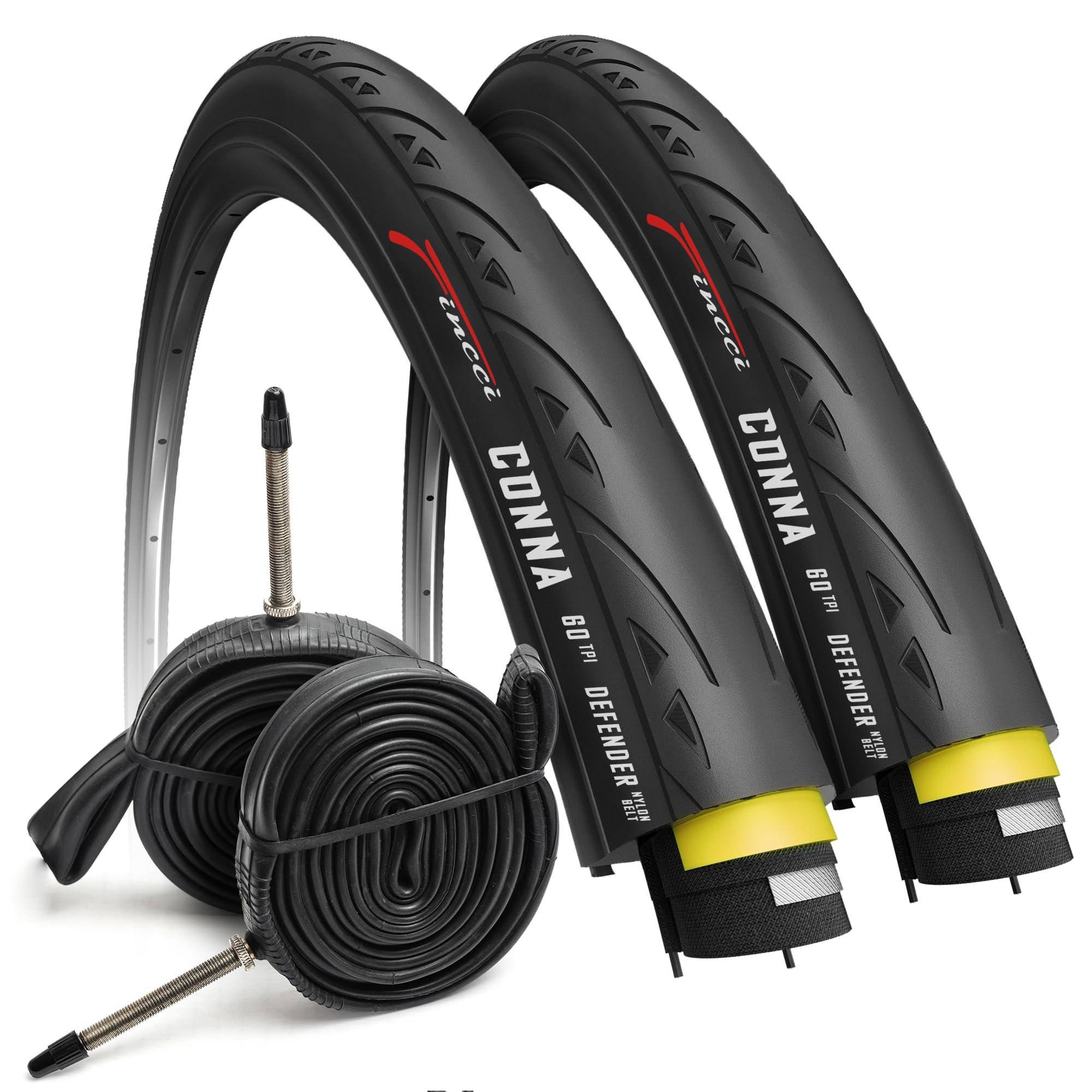 Fincci 700x23c Road Bike Tyres Set | Slick Foldable Tires & Inner Tubes
