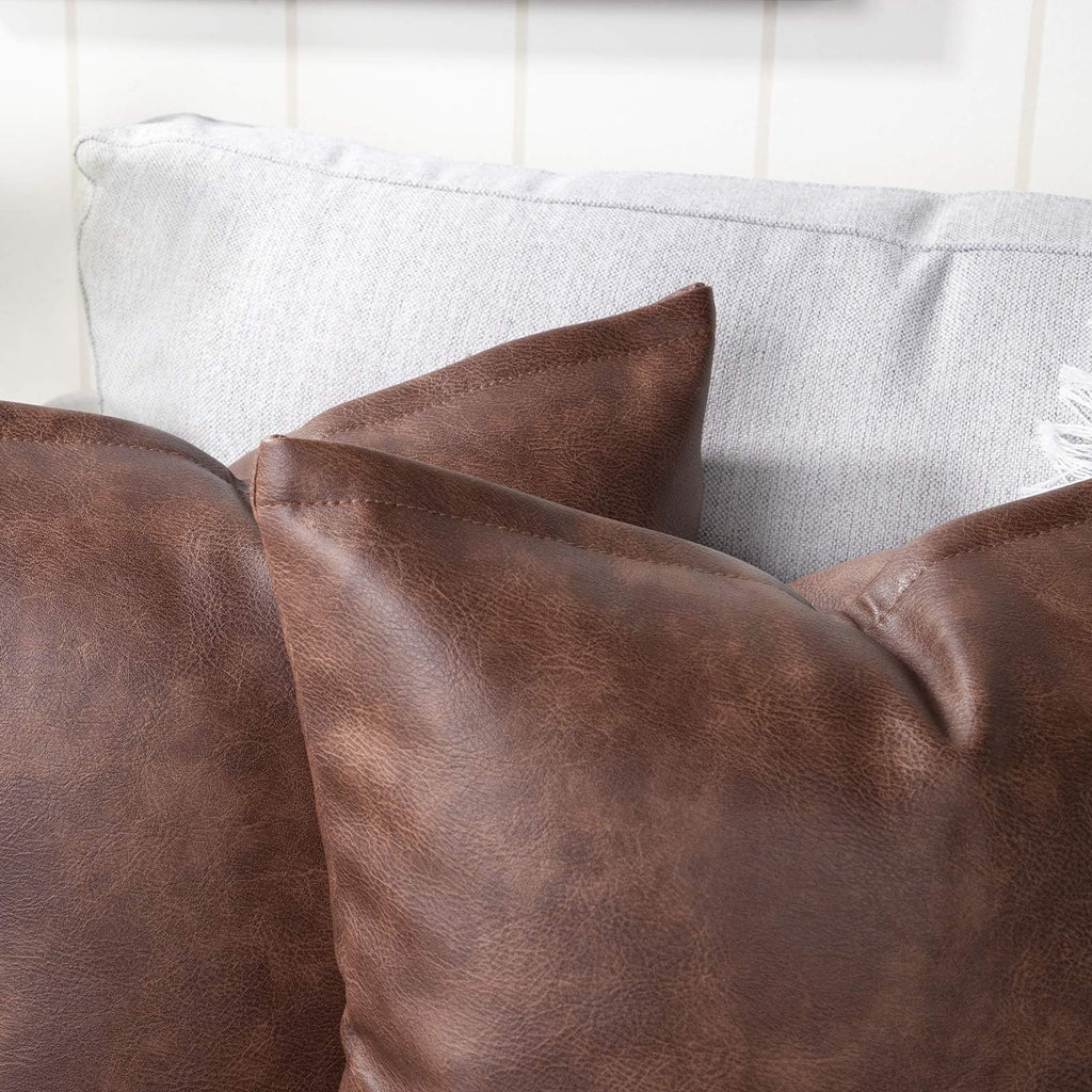 YAERTUN Faux Leather Throw Pillow Covers - Set of 2 Modern 24x24 Cases