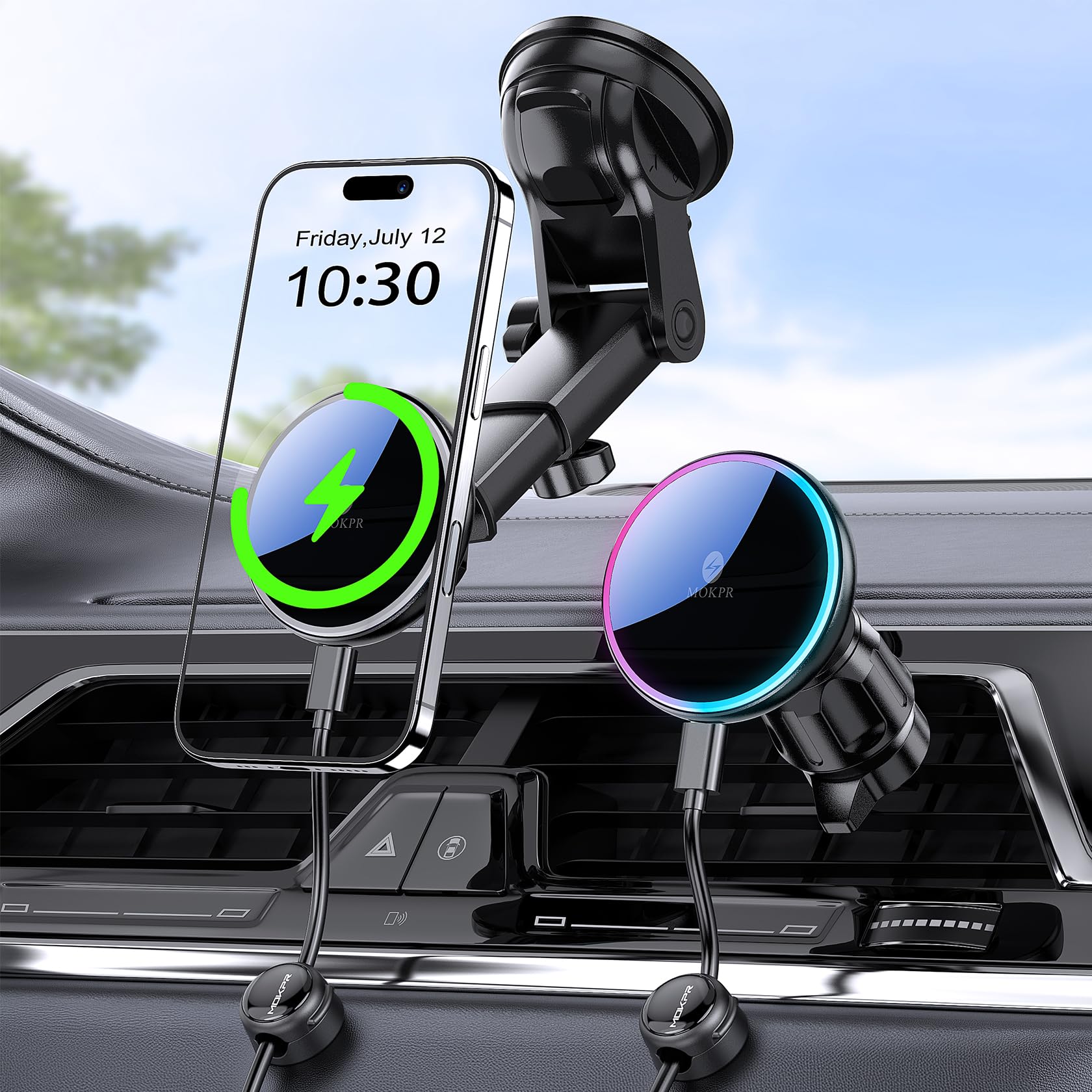 MOKPR 15W Magnetic Wireless Car Charger for iPhone 16/15/14/13/12