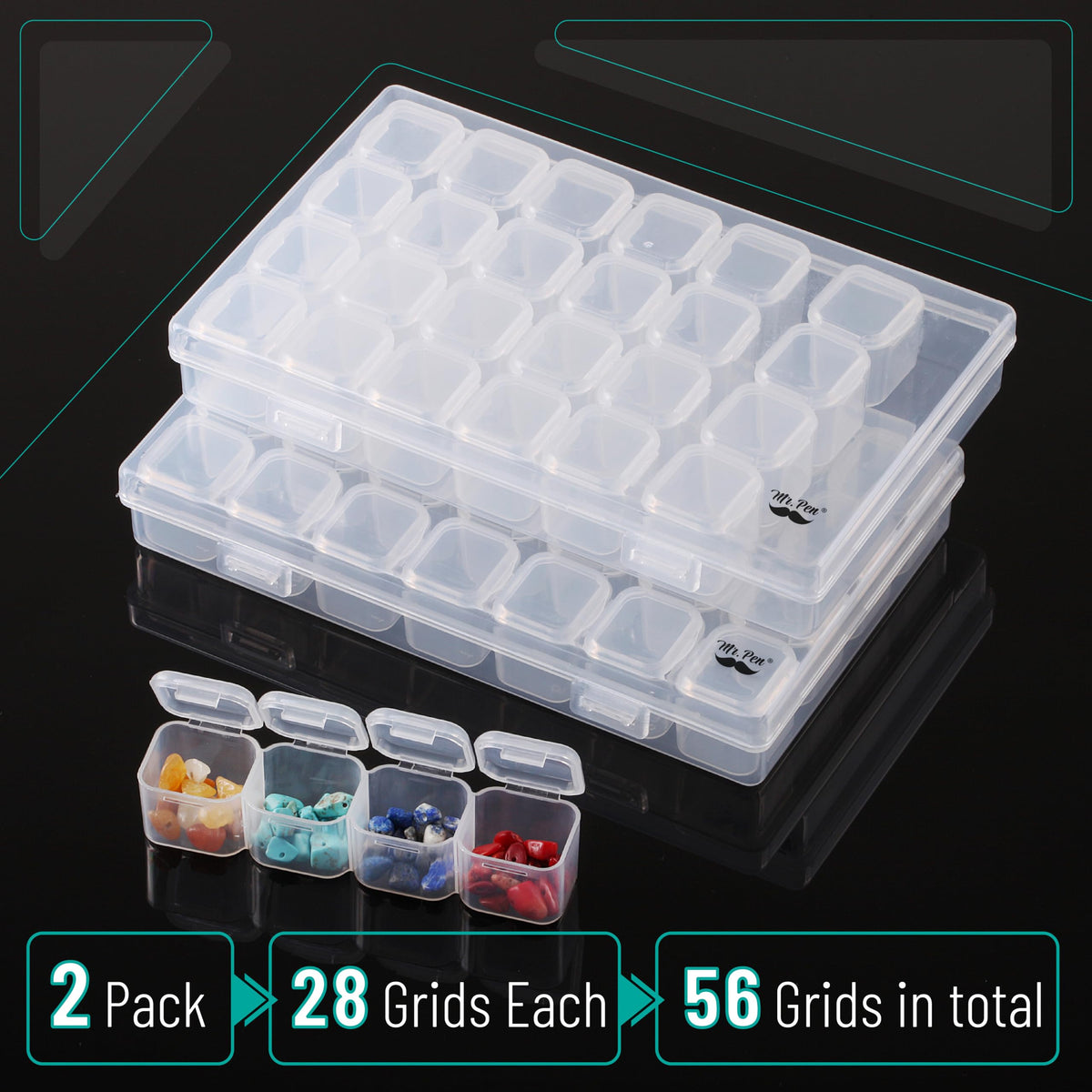 Mr. Pen- Diamond Painting Bead Storage Containers, 28 Grids, 2 Pack, Includes 160pcs Label Stickers, Diamond Art Bead BoxOrganizer
