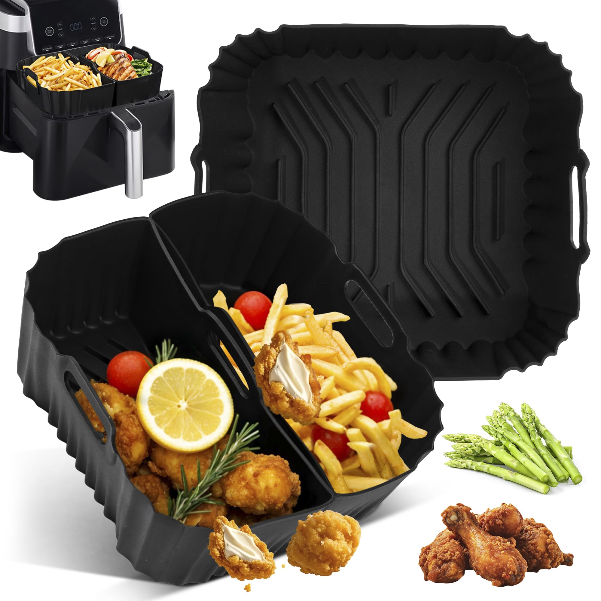 Pietuley 3Pcs Reusable Silicone Air Fryer Liners for Ninja & Tefal 5L-8L