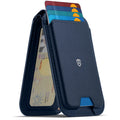 SHIELDON MagSafe Wallet Stand – Genuine Leather RFID Card Holder, Navy Blue