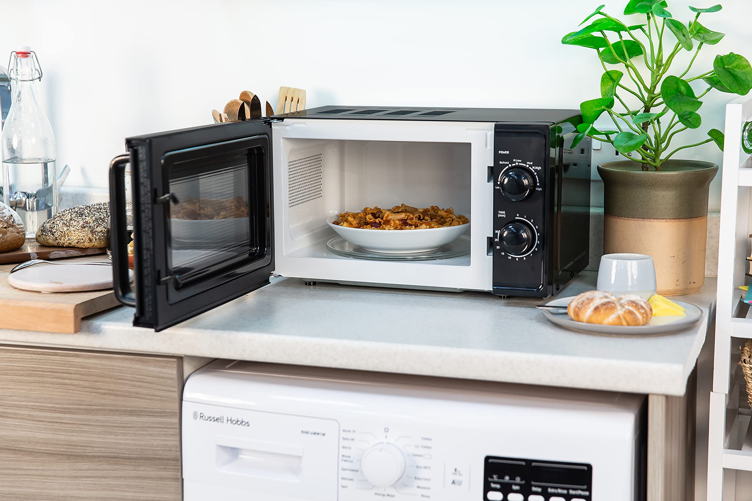 Russell Hobbs 17L Compact Microwave – 700W Manual Textures Design, Black