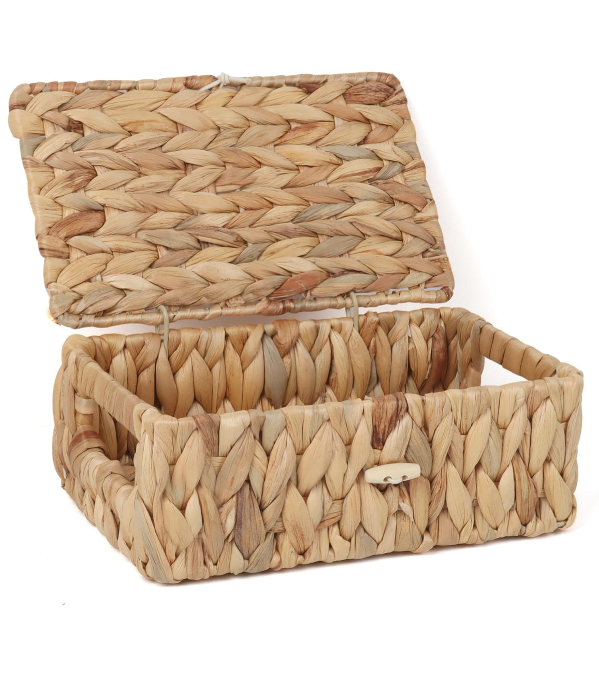 FEIALNDUO Wicker Shelf Baskets with Lid, Seagrass Storage Hamper Basket Bins Rectangular Box for Home Desktop Organizer Natural, X-Small