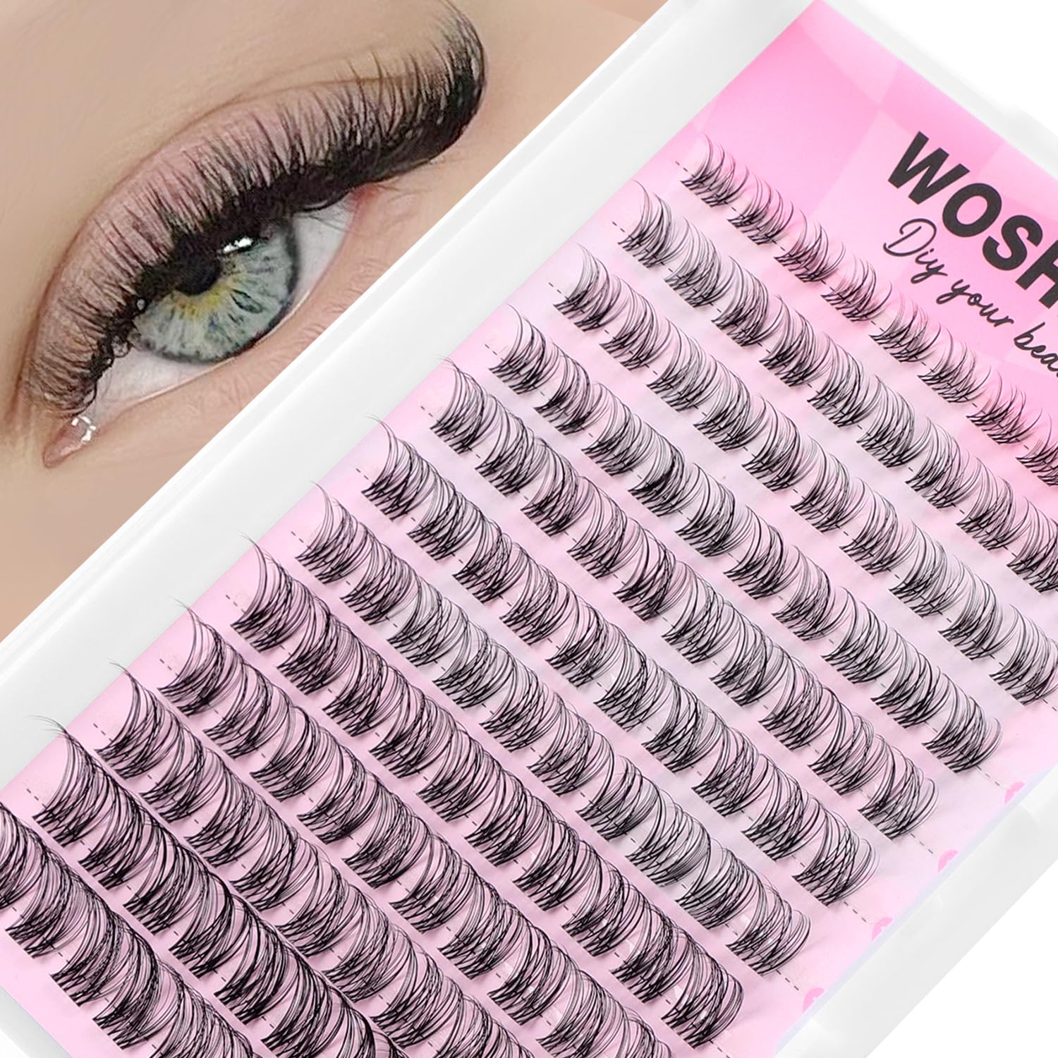 Wosheer Natural Wispy Cluster Lashes | 8-16mm D Curl DIY Extensions