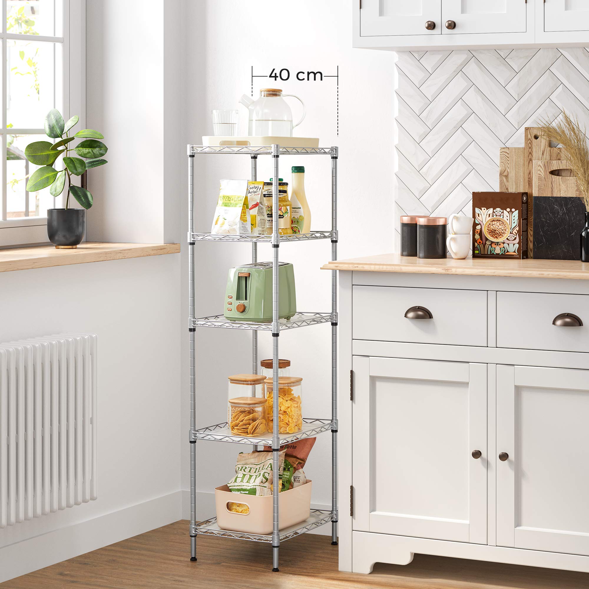 SONGMICS 5-Tier Kitchen Storage Shelf – Adjustable Metal Utility Rack