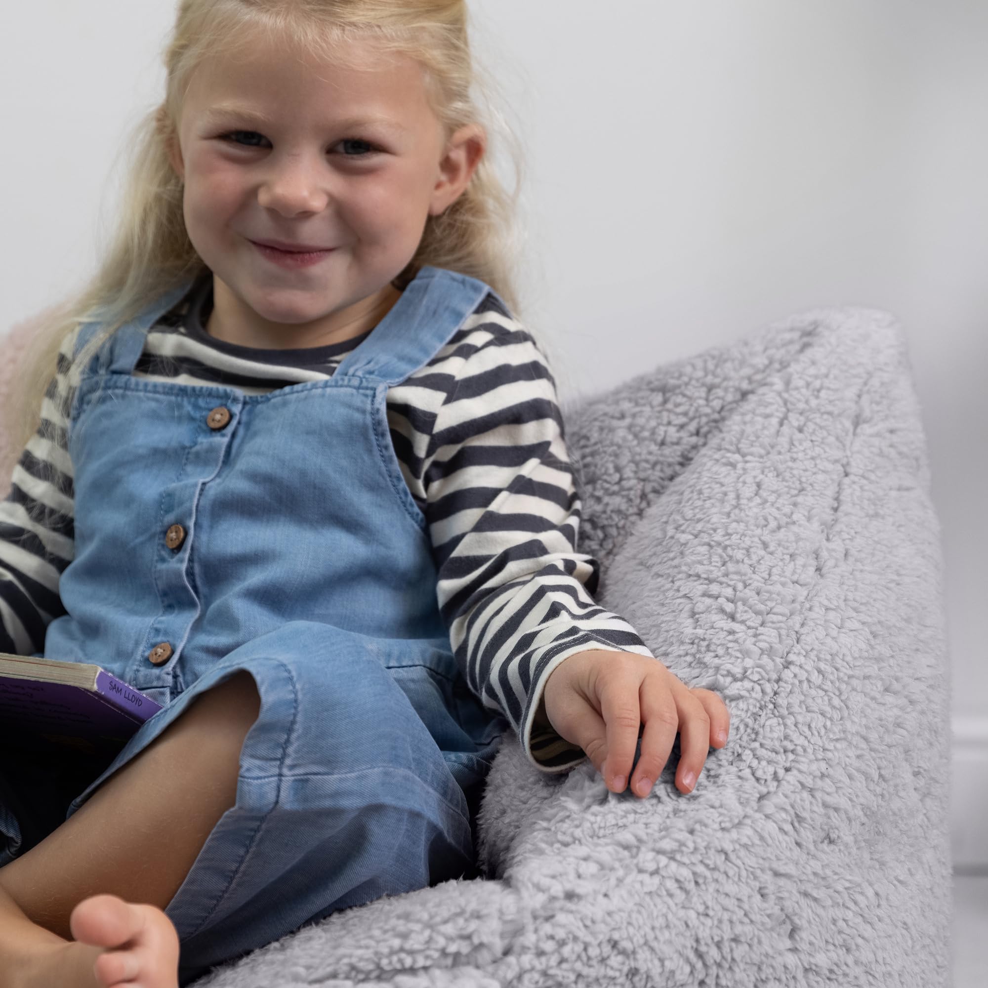 icon Kids Teddy Fleece Bean Bag Chair | Grey Fluffy Armchair with Filling