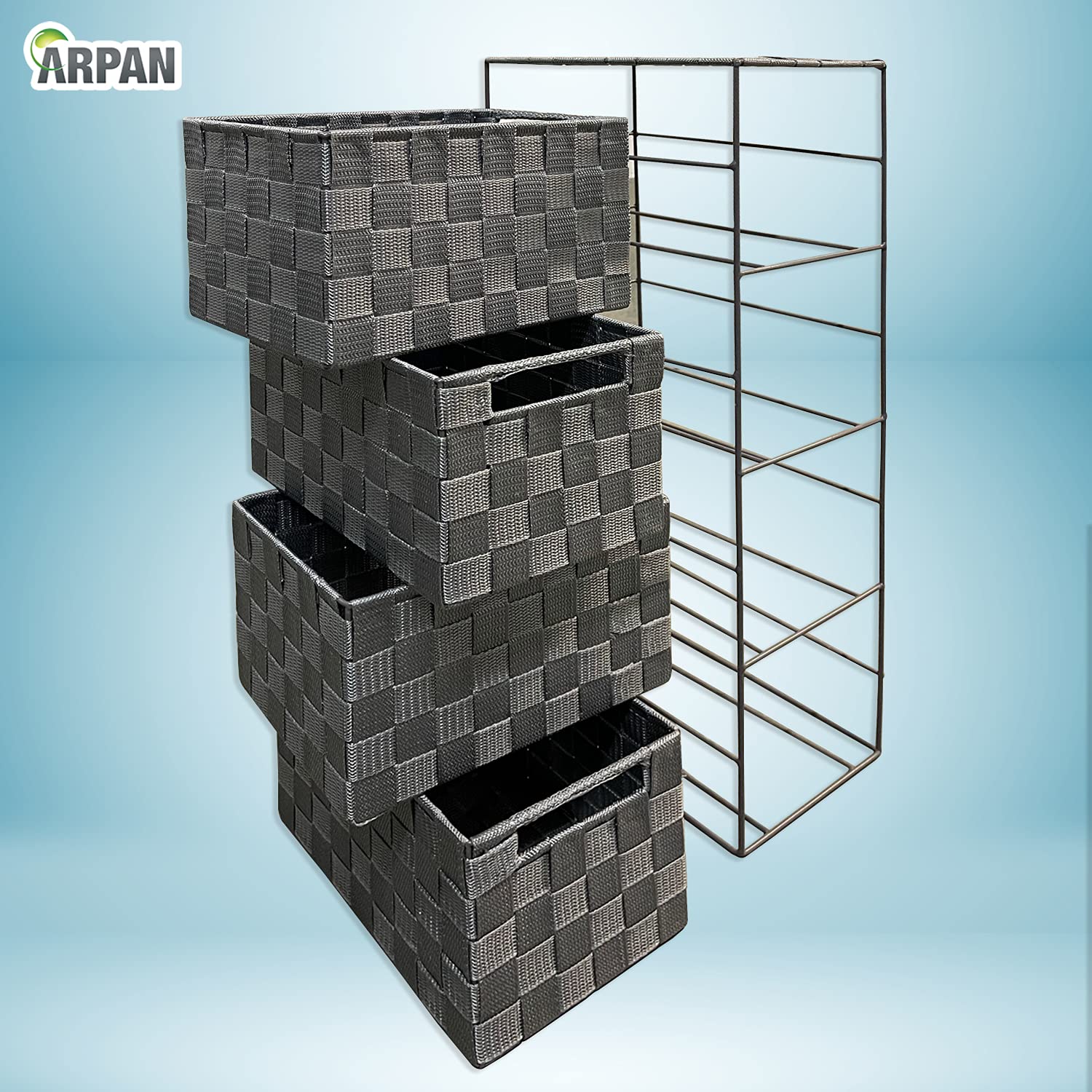 Arpan Grey 4 Drawer Storage Cabinet – Woven Nylon & Metal Frame Unit