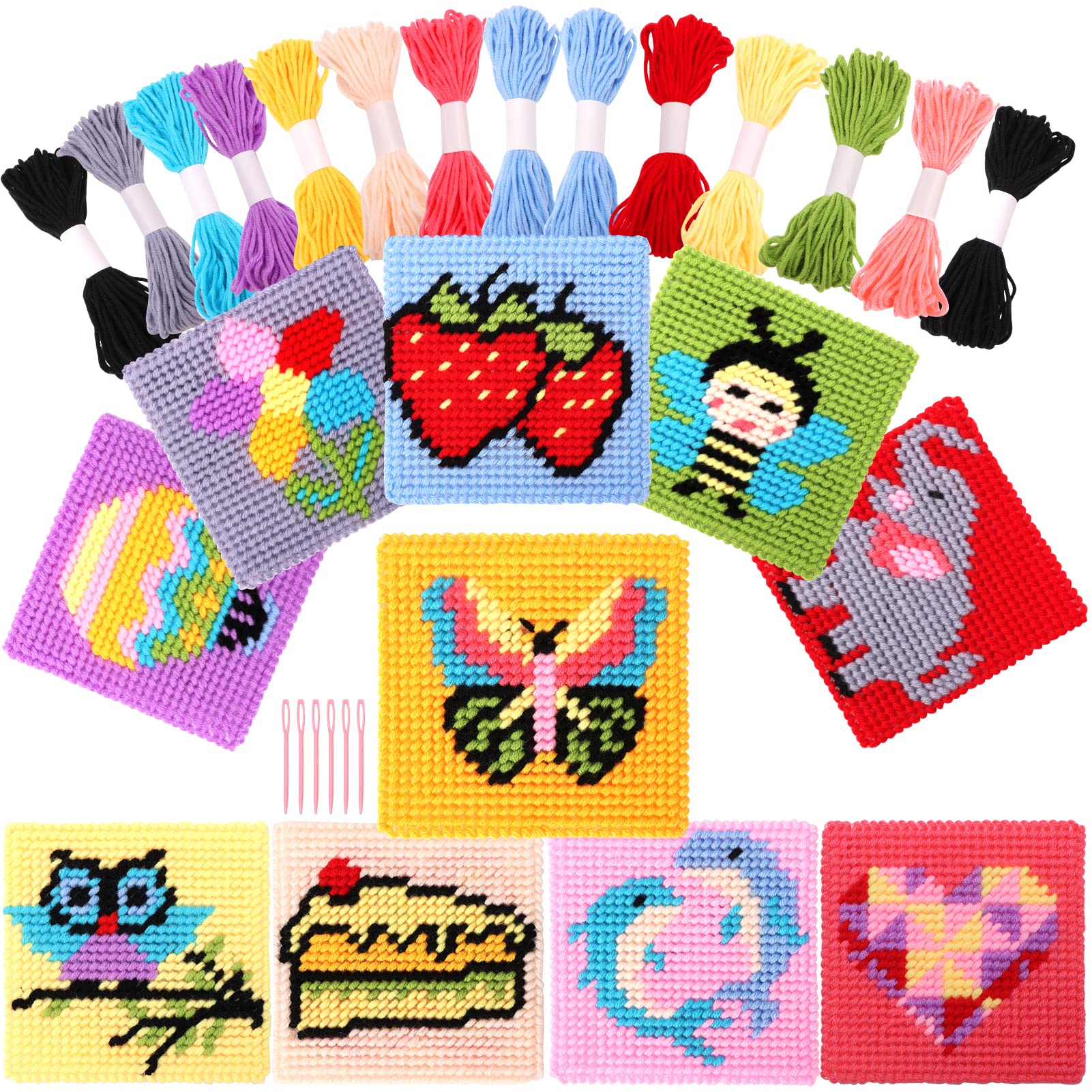 Pllieay 10-in-1 Cross Stitch Kit for Kids – Beginner Embroidery Sewing Set