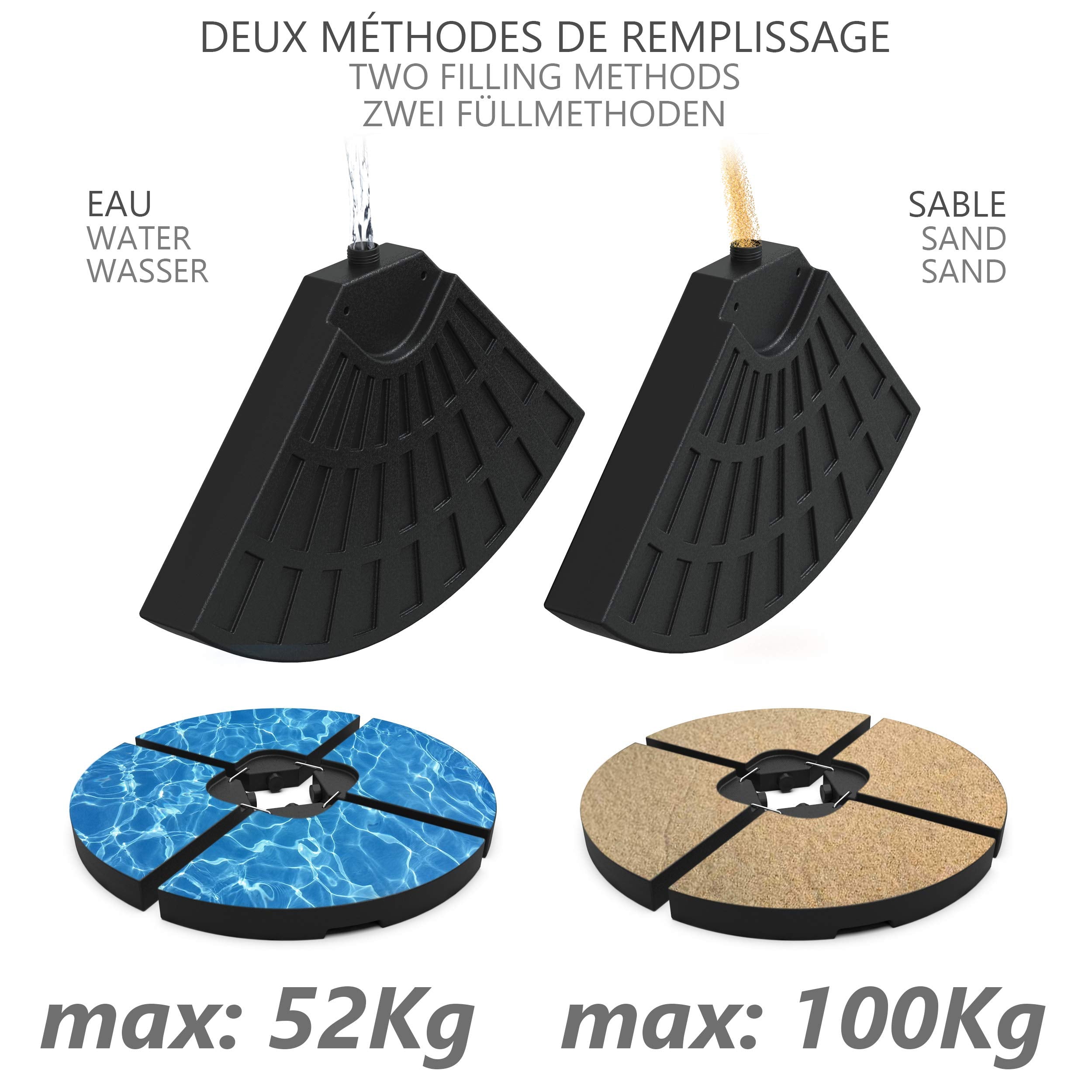 VOUNOT Parasol Base Weights | Set of 4 Round Sand or Water Filled Stands