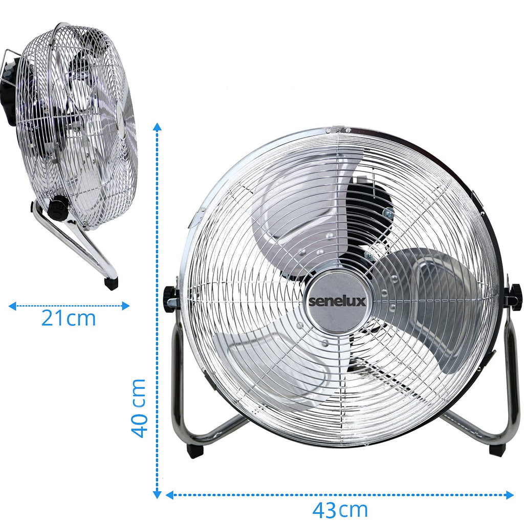 Senelux 12 Inch High Velocity Floor Fan | 3-Speed Chrome Gym Fan