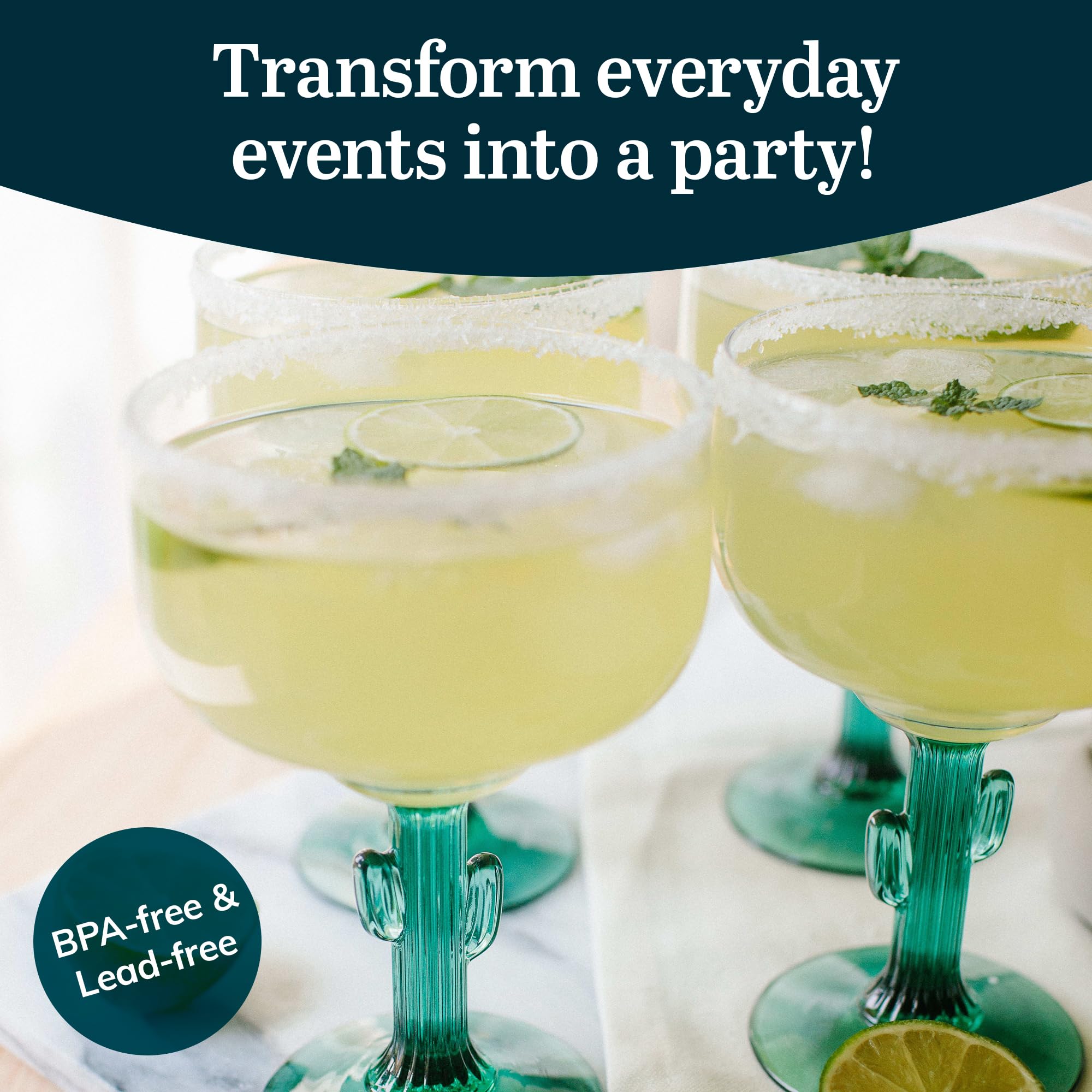 Libbey Cactus Margarita Glasses - 16oz Durable Glassware - Set of 4
