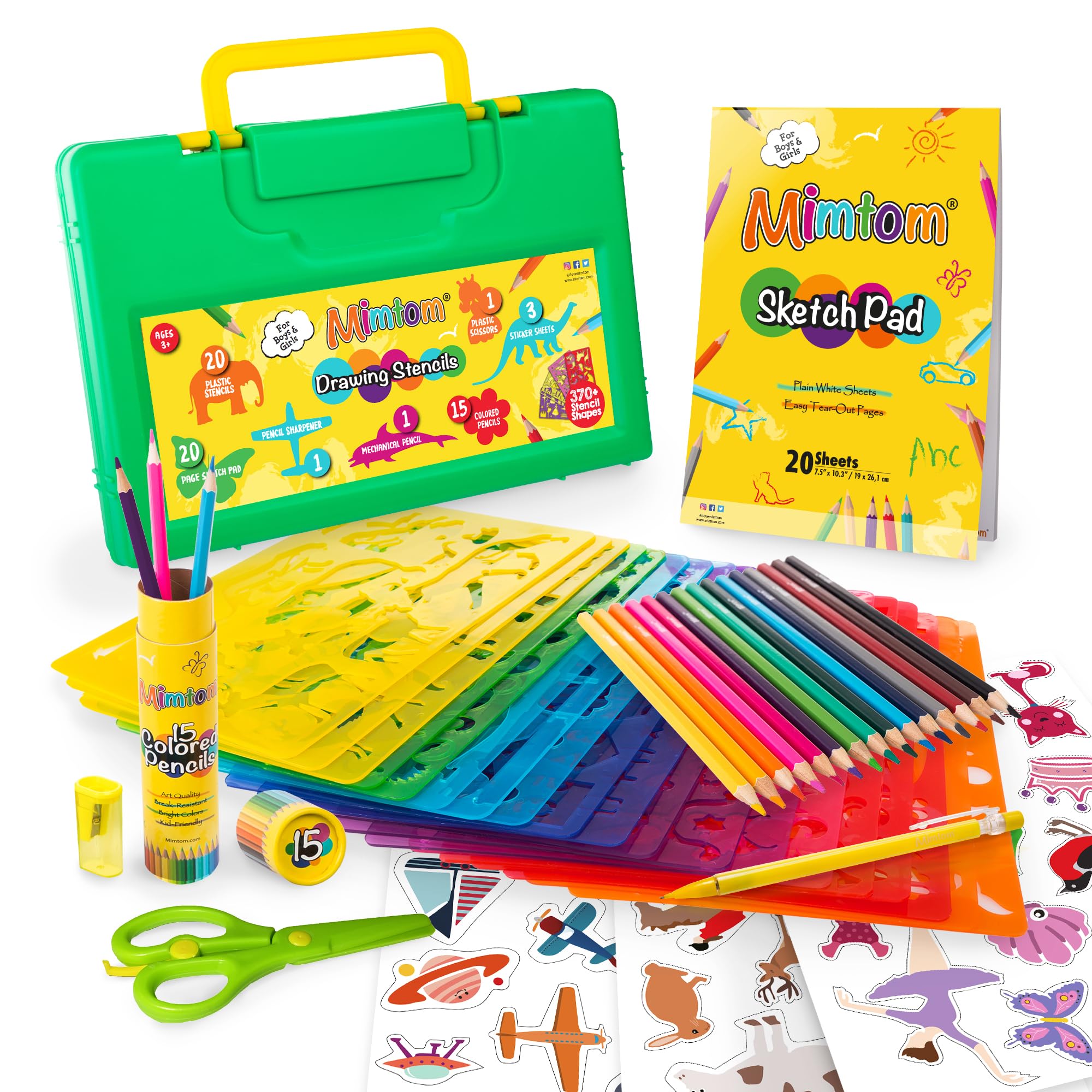Mimtom Drawing Stencils for Kids - 60 PC Arts and Crafts Kit with Case