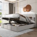 Merax 4FT6 Double Upholstered Ottoman Bed Frame with Storage - Light Grey