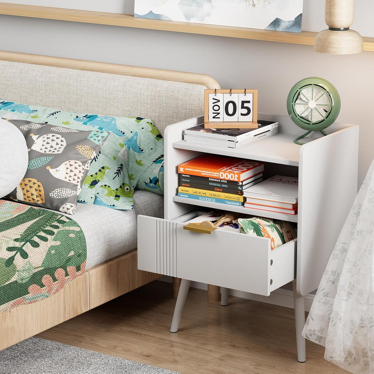 Bedside Table, Nightstand, Bed Side Table with Wood Decorated Drawers - image 4