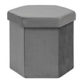 PINPLUS Hexagonal Storage Ottoman, Velvet Foldable Footstool, Grey
