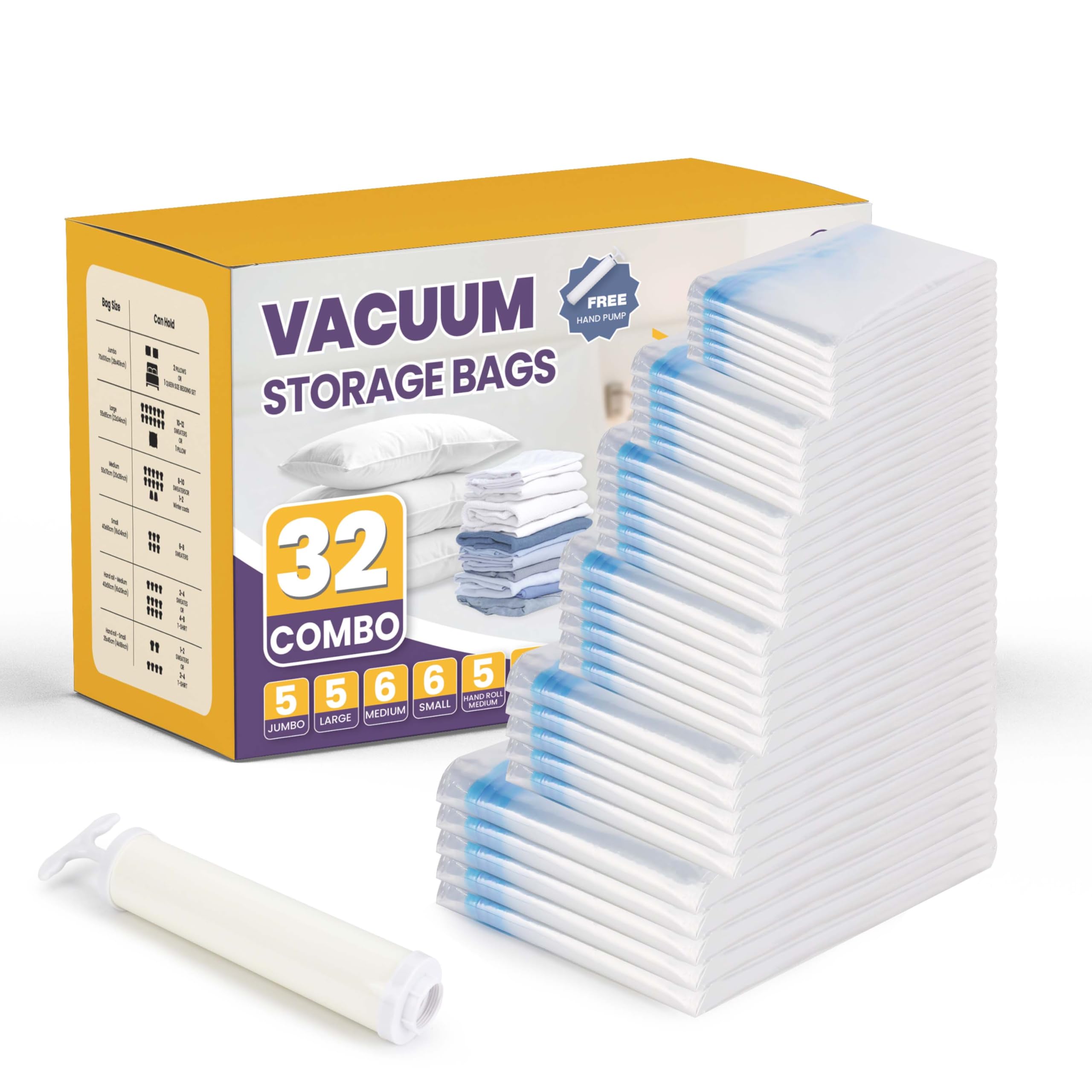 Simple Deluxe Vacuum Storage Bags 32 Pack with Hand Pump | Space Saver