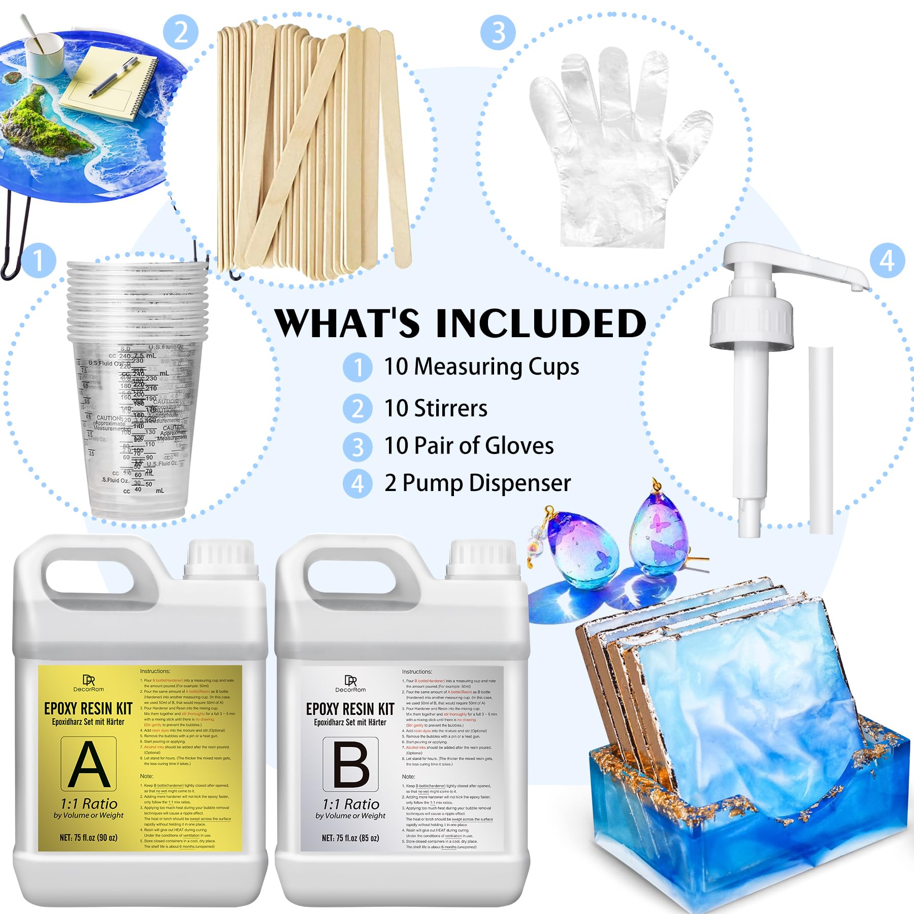 Jolof Store Crystal Clear Epoxy Resin Kit – 4.4L Self-Leveling 1:1 Ratio