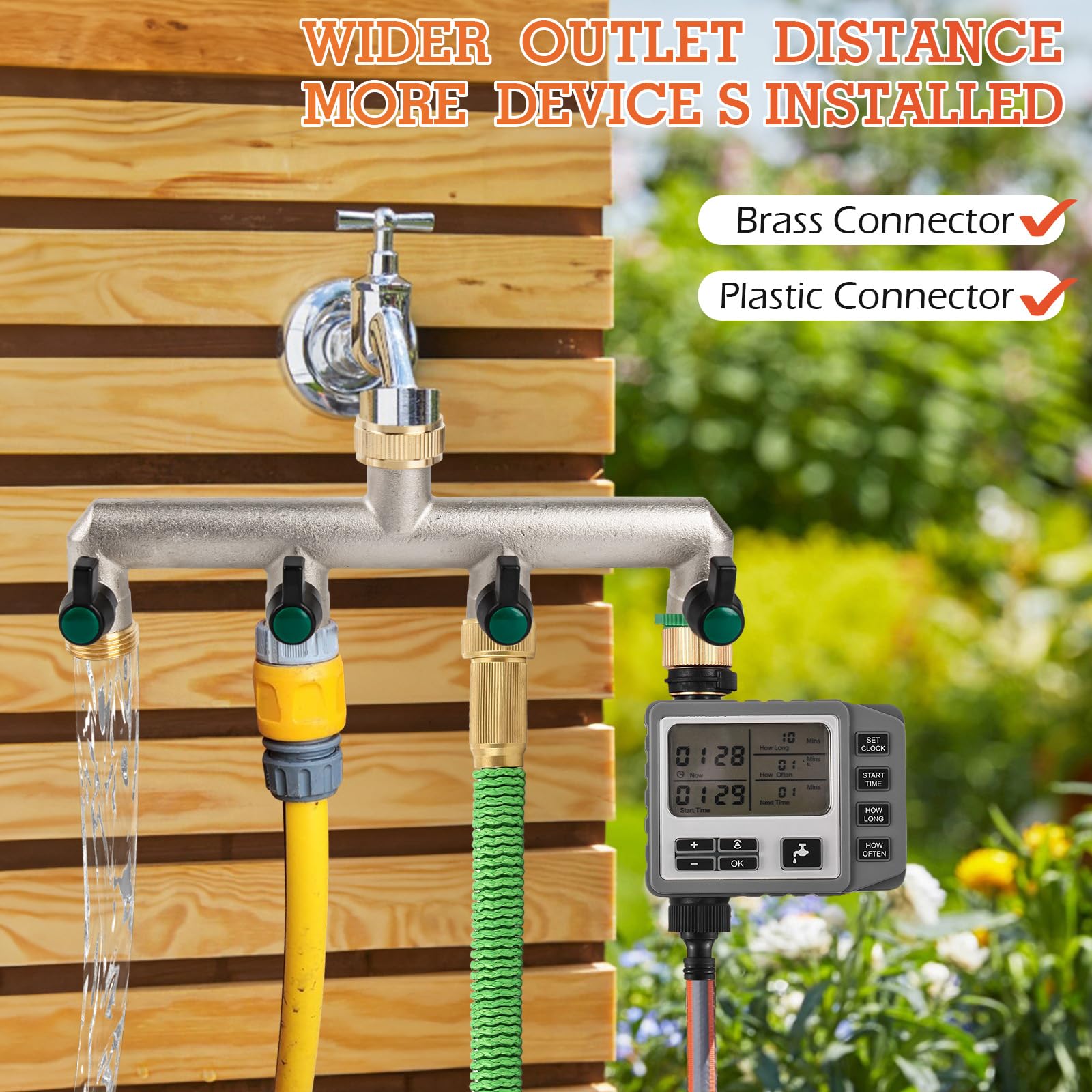 Photener 4-Way Brass Garden Hose Splitter | 3/4" Tap Connector Manifold