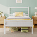 Feonase 3Ft Metal Single Bed Frame with Headboard and Storage - White