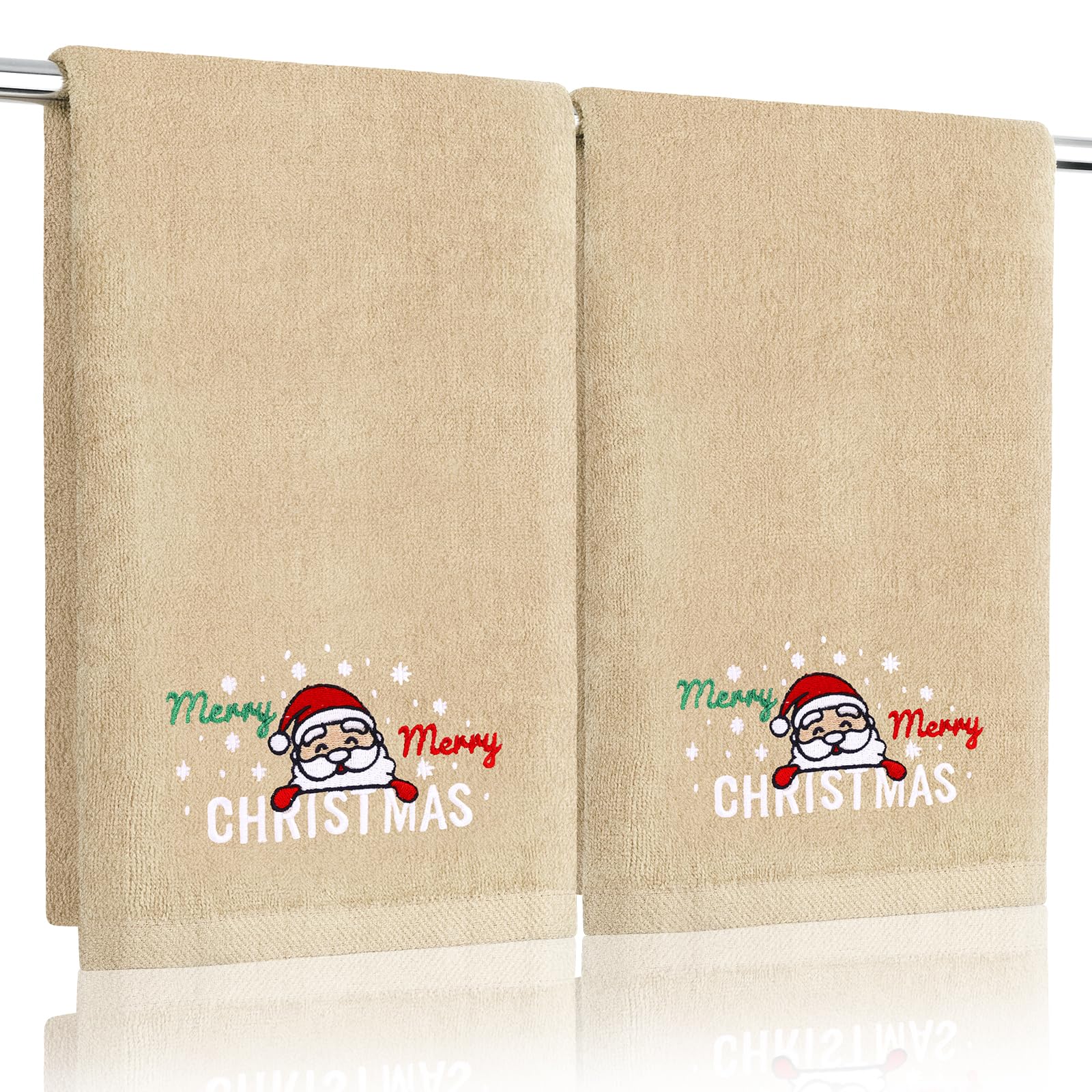 Santa Christmas Hand Towels – 100% Cotton Set of 2, Khaki