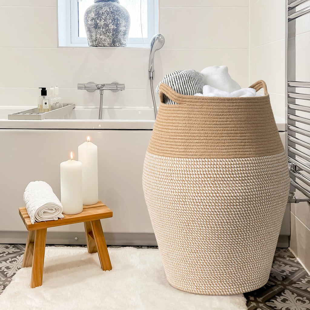 Jolof Store Tall Woven Cotton Rope Laundry Hamper – Large 65cm Basket