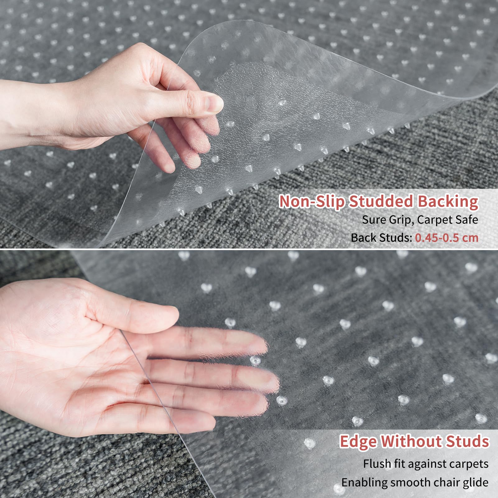 MUEZDUR Office Chair Mat for Carpet Floors – 90x120cm Studded PVC