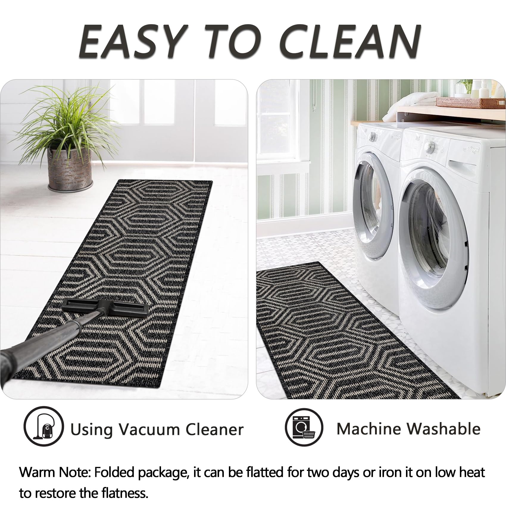 Cekene Hallway Runner Rug – 65x300cm Non-Slip Washable Kitchen Carpet
