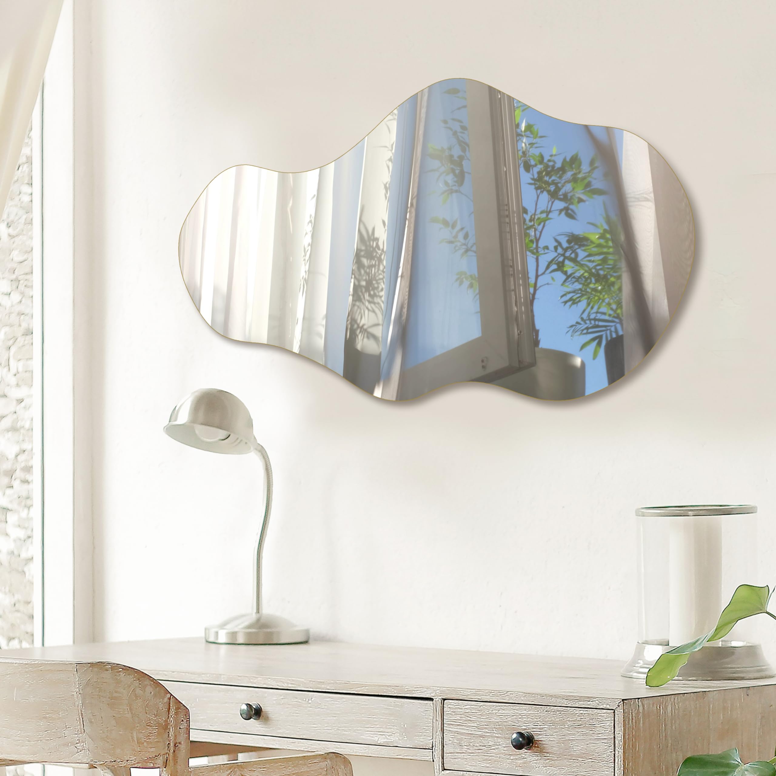 PERFNIQUE Irregular Wall Mirror – 89x53cm Frameless Cloud Design
