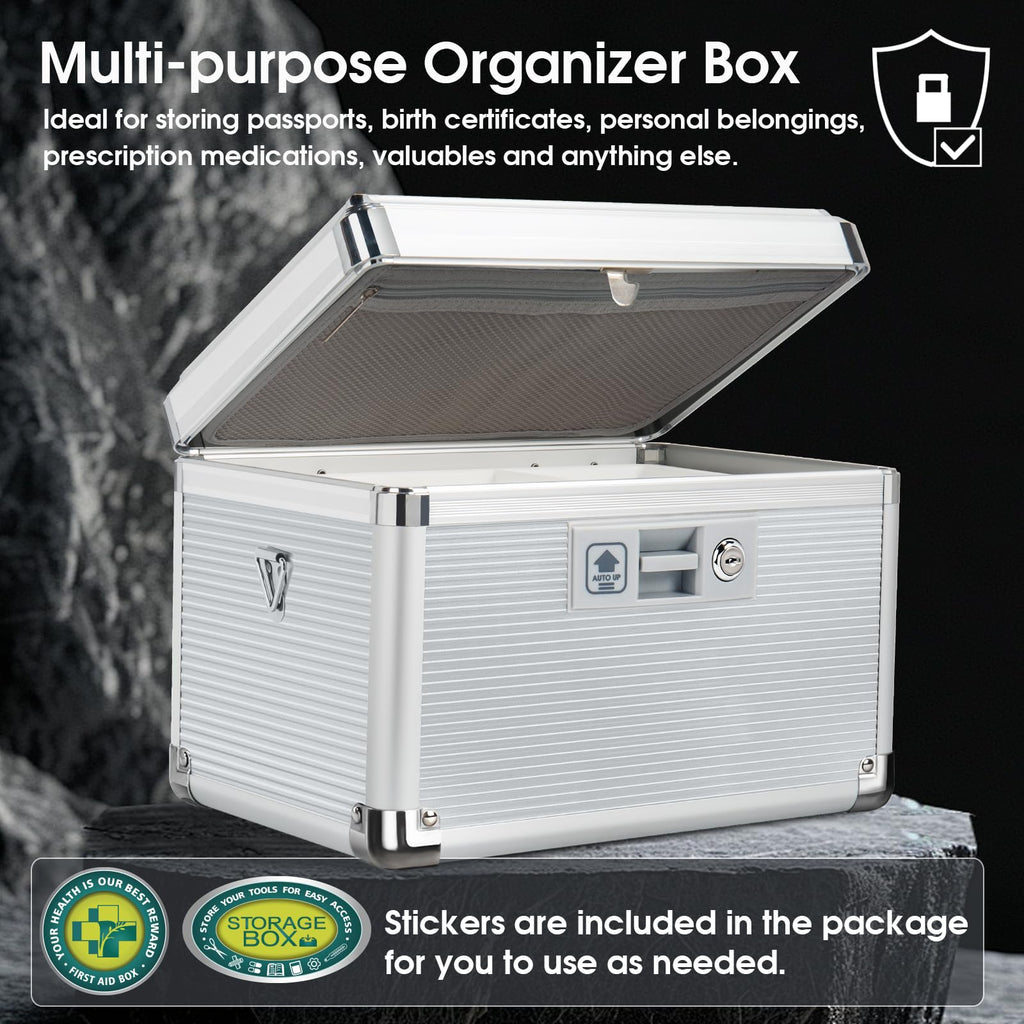 ZORVIDSON Medicine Lock Box – Portable Aluminium First Aid Case, Silver
