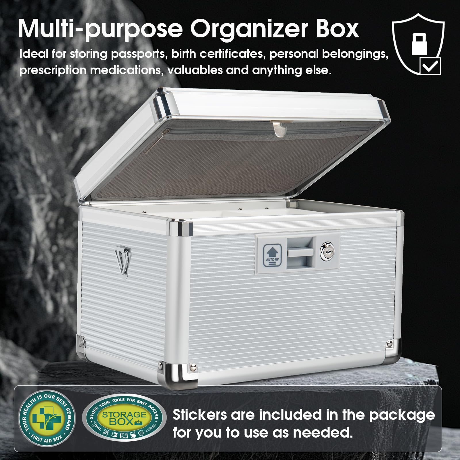 ZORVIDSON Medicine Lock Box – Portable Aluminium First Aid Case, Silver