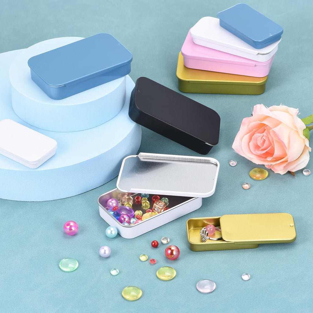 sourcing map 2 Pcs Metal Tin Box Container, 3.1x2x0.6 Inch Slide Top Tin Containers Empty Rectangular Storage Box Portable Mini Tin Case for Candy - image 5