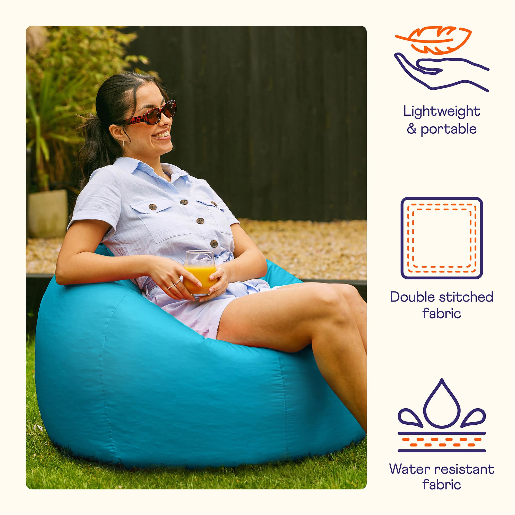 Bean Bag Bazaar Outdoor Bean Bag – Large Water Resistant Chair, Orange