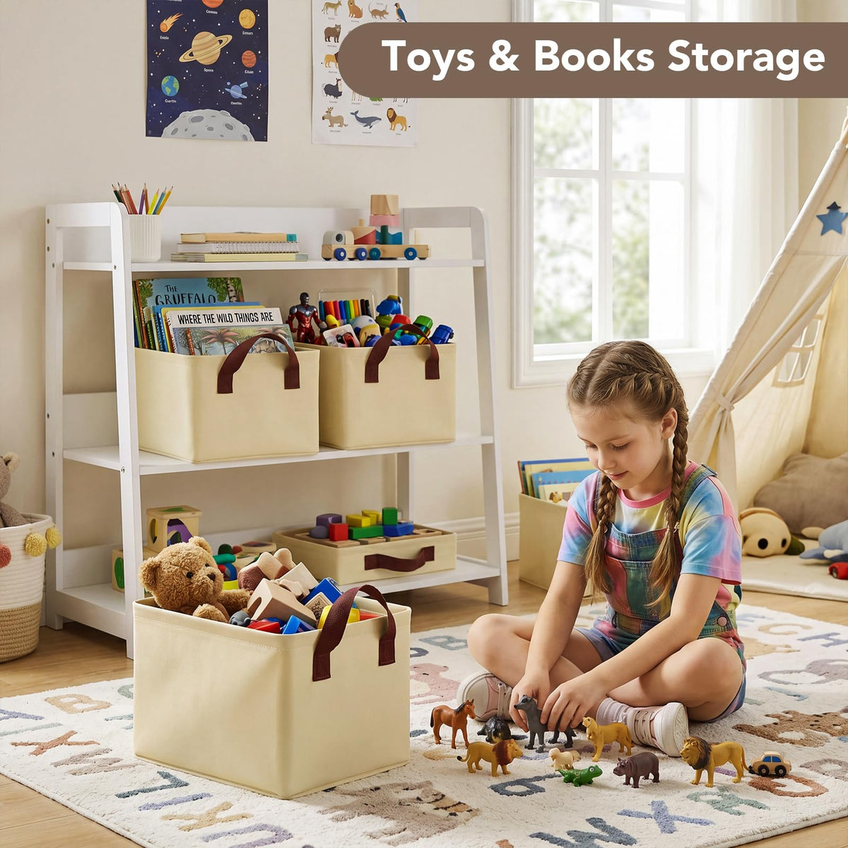 4 Pack Storage Baskets for Shelf, Small Closet Organizers and Storage Beige - image 4
